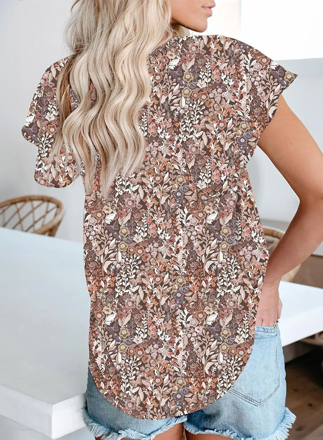 Dokotoo Women's Casual Boho Floral Printed V Neck Tops Drawstring Short Long Sleeve T Shirt Blouses