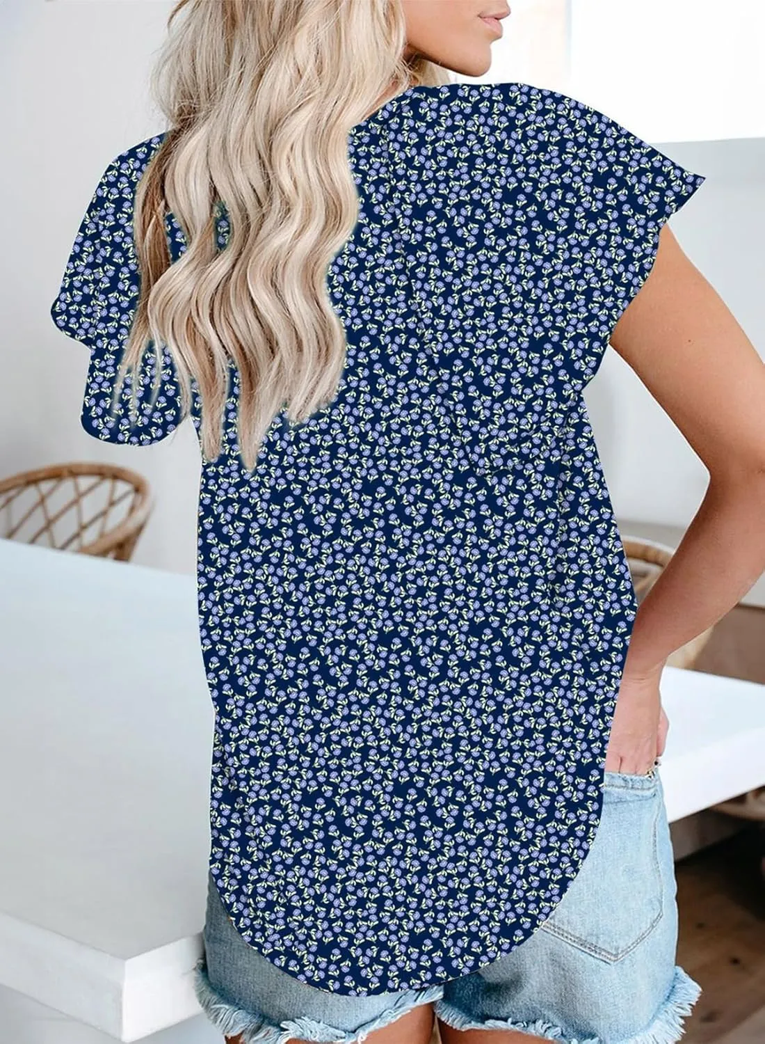 Dokotoo Women's Casual Boho Floral Printed V Neck Tops Drawstring Short Long Sleeve T Shirt Blouses