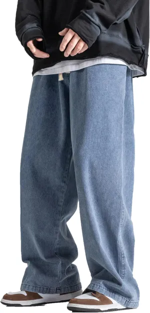DOSLAVIDA Men's Hip Hop Jean Joggers Loose Fit Streetwear Biker Baggy Jeans Pants Stylish Printed Cargo Denim Pants