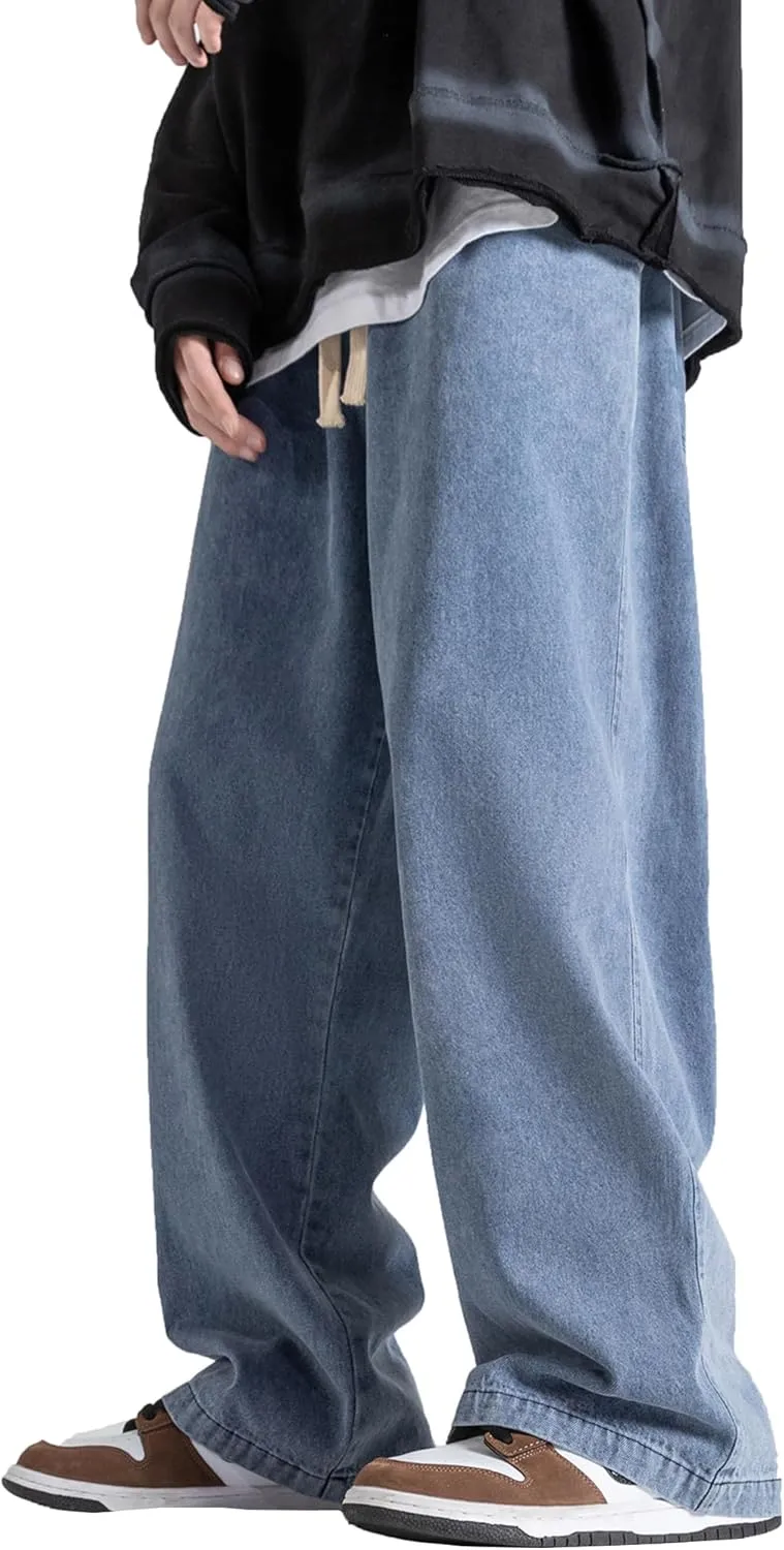 DOSLAVIDA Men's Hip Hop Jean Joggers Loose Fit Streetwear Biker Baggy Jeans Pants Stylish Printed Cargo Denim Pants