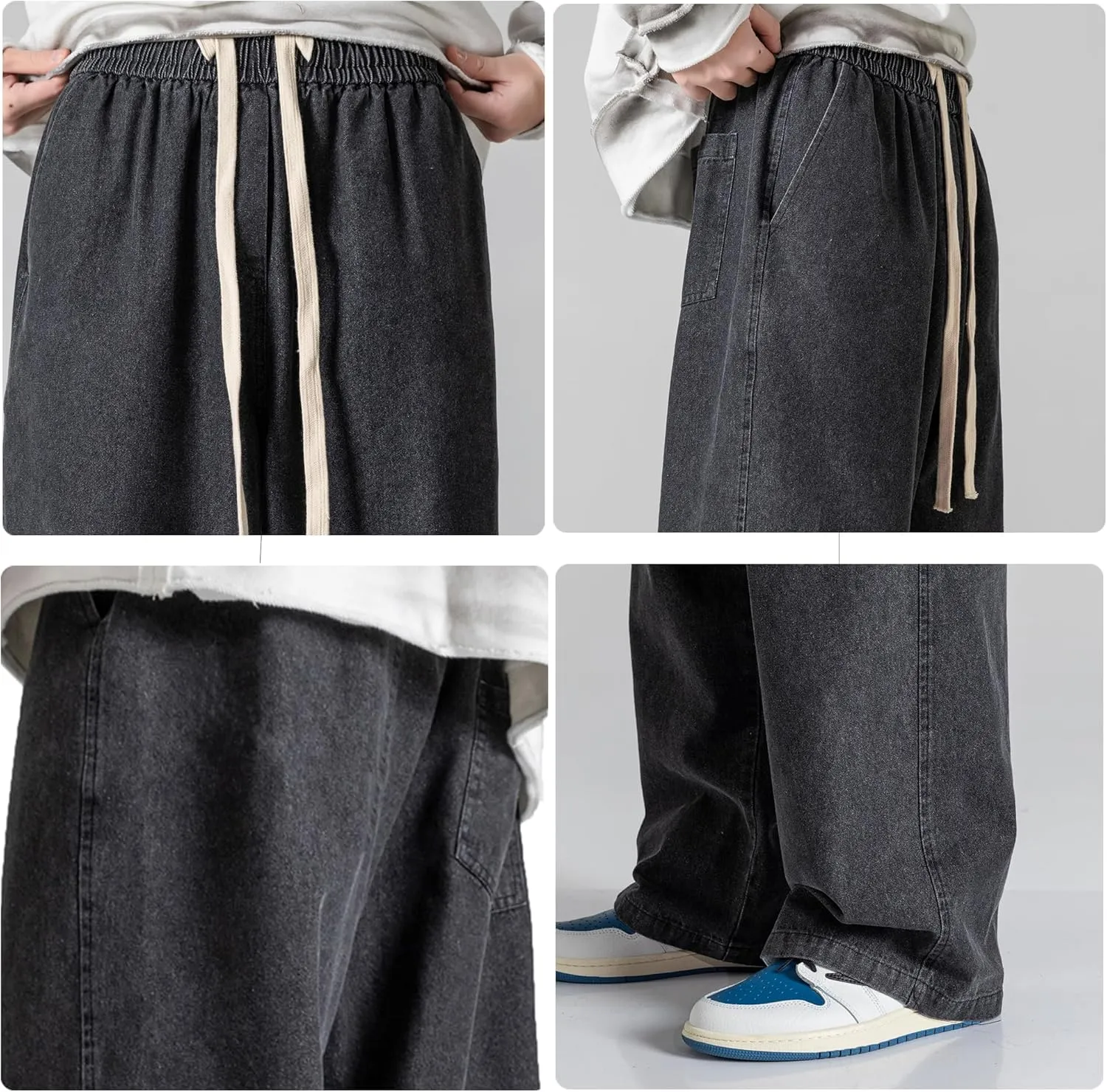 DOSLAVIDA Men's Hip Hop Jean Joggers Loose Fit Streetwear Biker Baggy Jeans Pants Stylish Printed Cargo Denim Pants
