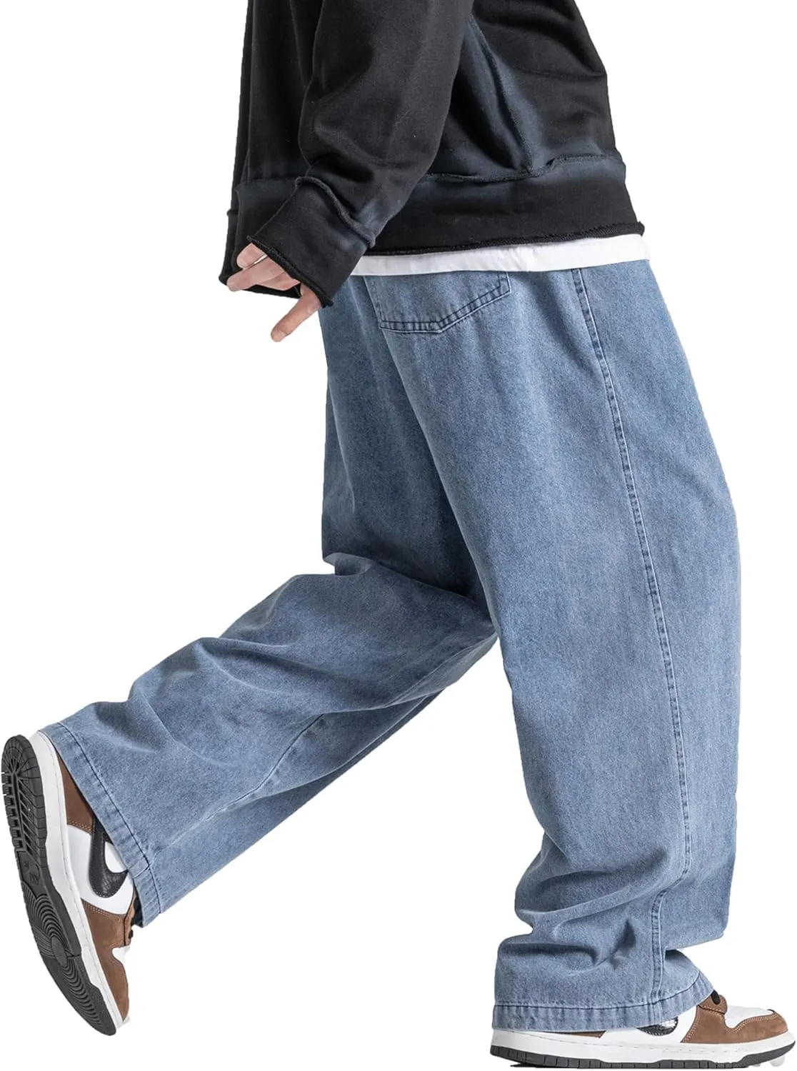 DOSLAVIDA Men's Hip Hop Jean Joggers Loose Fit Streetwear Biker Baggy Jeans Pants Stylish Printed Cargo Denim Pants