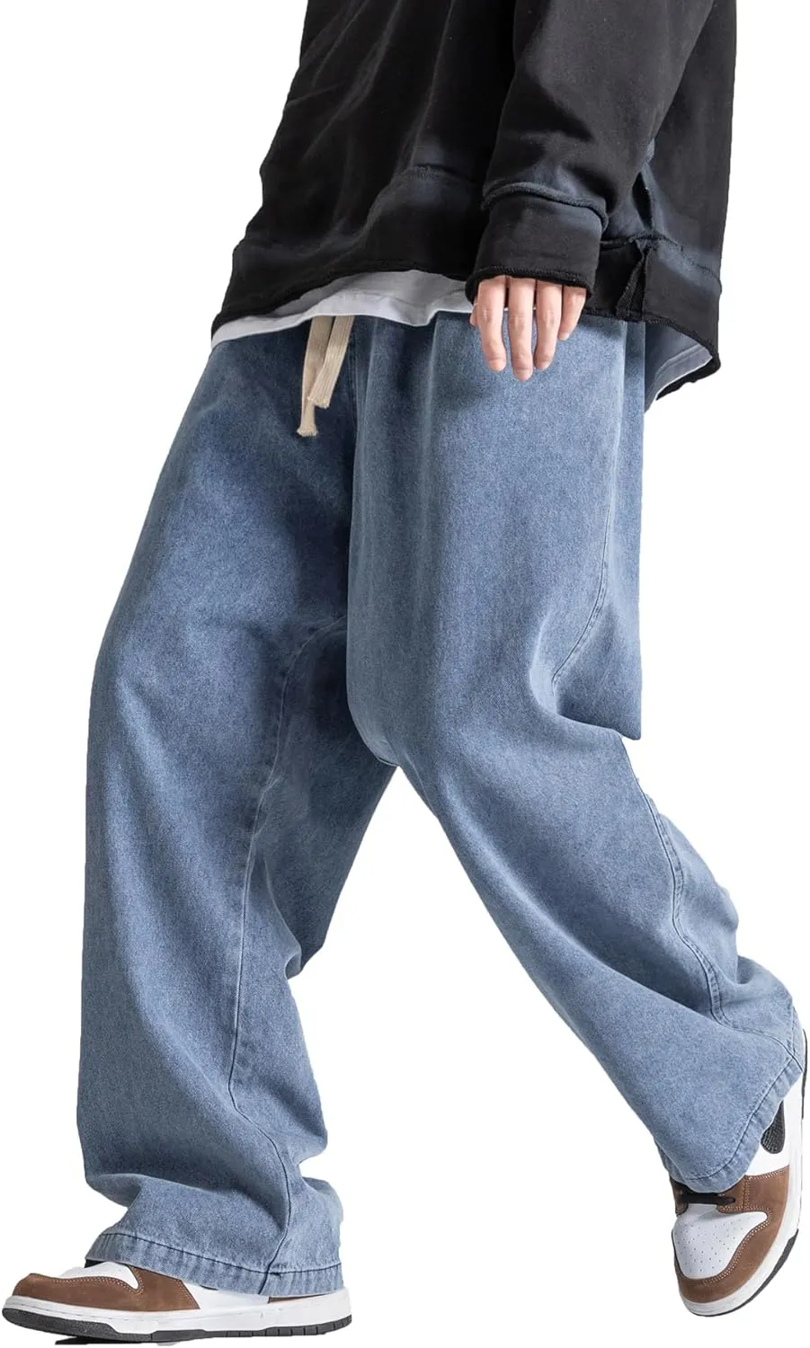 DOSLAVIDA Men's Hip Hop Jean Joggers Loose Fit Streetwear Biker Baggy Jeans Pants Stylish Printed Cargo Denim Pants