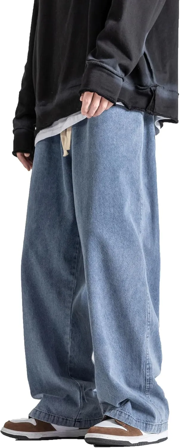 DOSLAVIDA Men's Hip Hop Jean Joggers Loose Fit Streetwear Biker Baggy Jeans Pants Stylish Printed Cargo Denim Pants