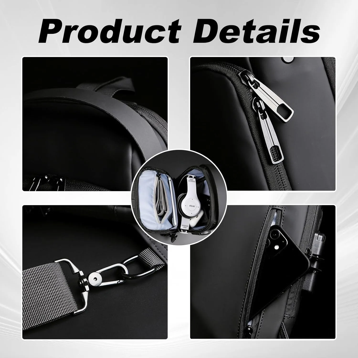 DOTH Carbon Fiber Streamline Anti-theft Sling Bag, USB Charging Sport Sling, Waterproof Shoulder Backpack, Sports Crossbody Bag (Black with Brown)
