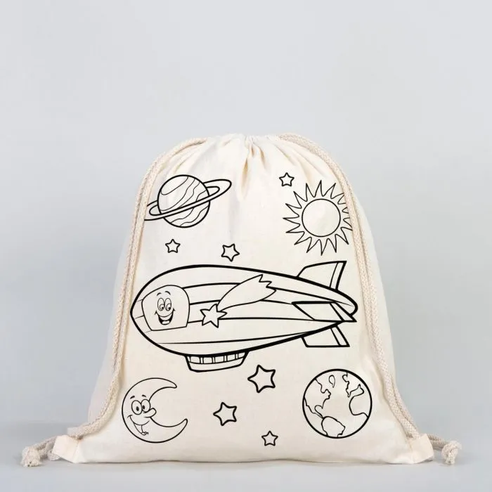 Drawstring Backpack Dyeable Drawstring Backpack 14" W x 16" H  (35x40 cm) & Felt-tip Pen - Zeplin & Astronaut) & Felt-tip Pen - Zeplin & Astronaut