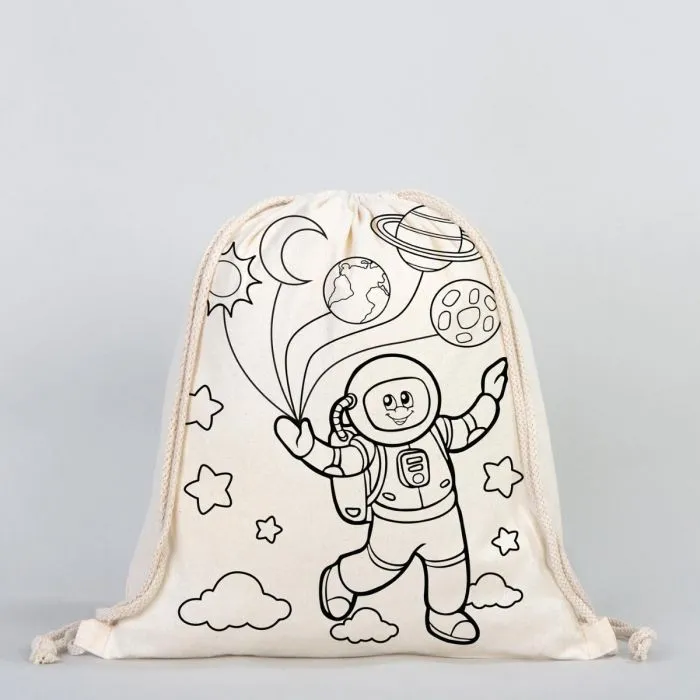 Drawstring Backpack Dyeable Drawstring Backpack 14" W x 16" H  (35x40 cm) & Felt-tip Pen - Zeplin & Astronaut) & Felt-tip Pen - Zeplin & Astronaut