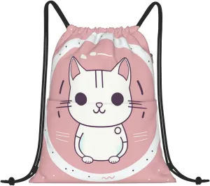 Drawstring Backpack Gym Bag Cinch Bag Draw String Back Bag Cat in the Circle Drawstring Bags for Travel