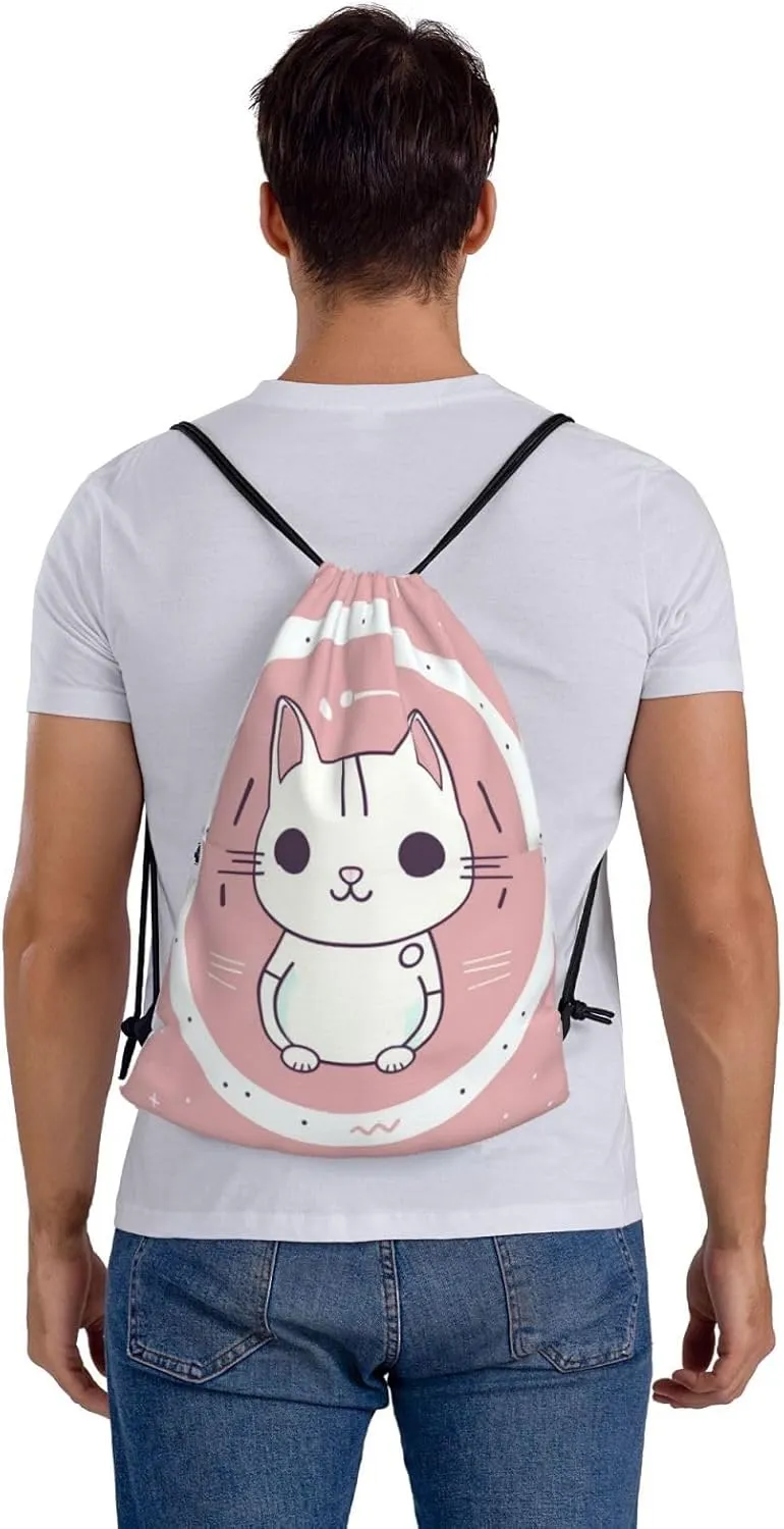 Drawstring Backpack Gym Bag Cinch Bag Draw String Back Bag Cat in the Circle Drawstring Bags for Travel