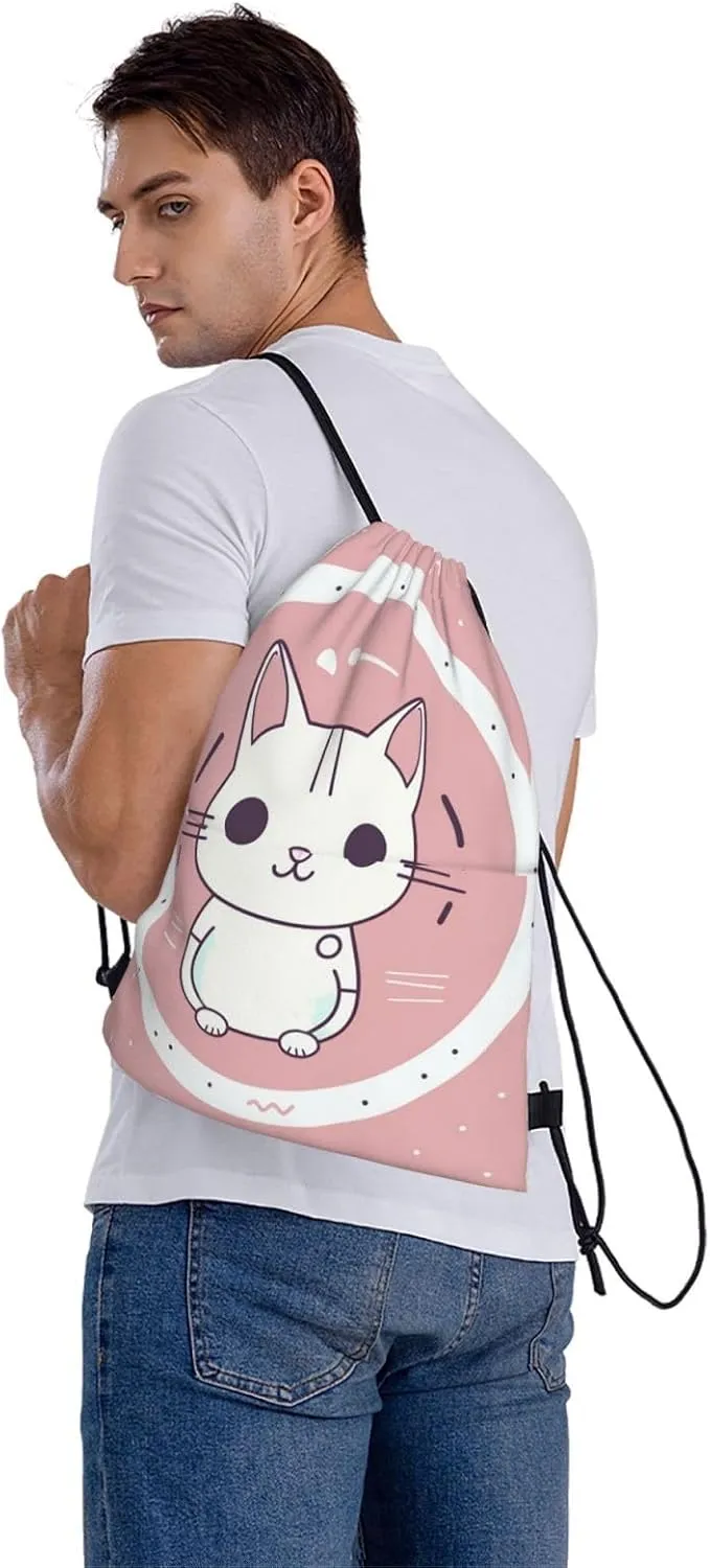 Drawstring Backpack Gym Bag Cinch Bag Draw String Back Bag Cat in the Circle Drawstring Bags for Travel