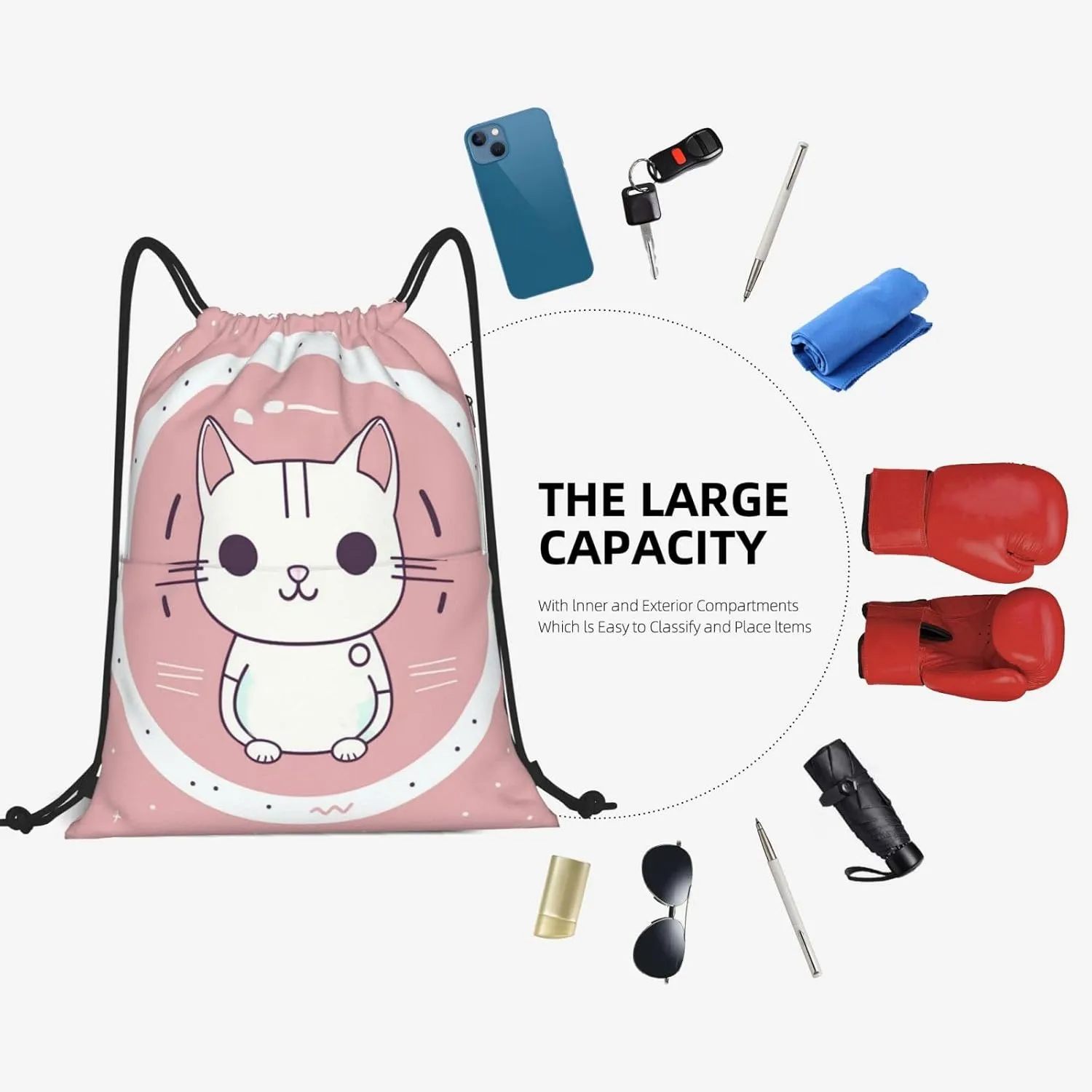 Drawstring Backpack Gym Bag Cinch Bag Draw String Back Bag Cat in the Circle Drawstring Bags for Travel