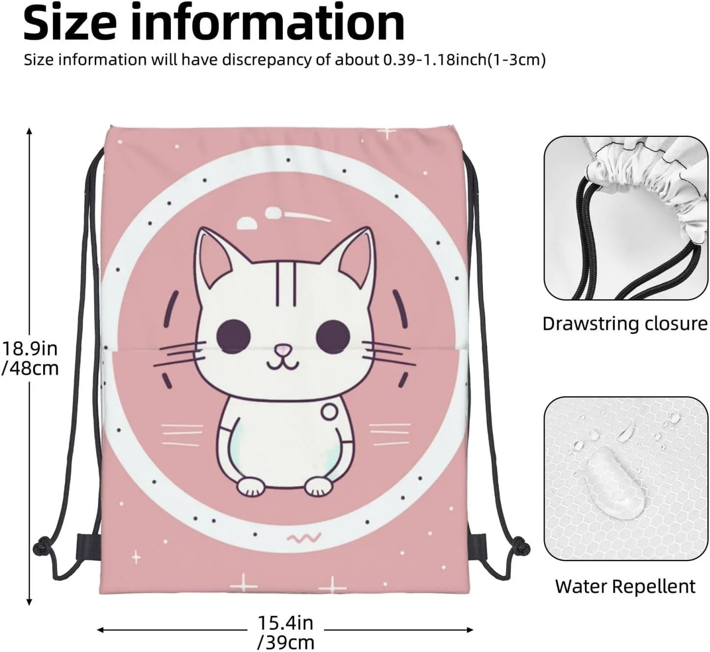 Drawstring Backpack Gym Bag Cinch Bag Draw String Back Bag Cat in the Circle Drawstring Bags for Travel