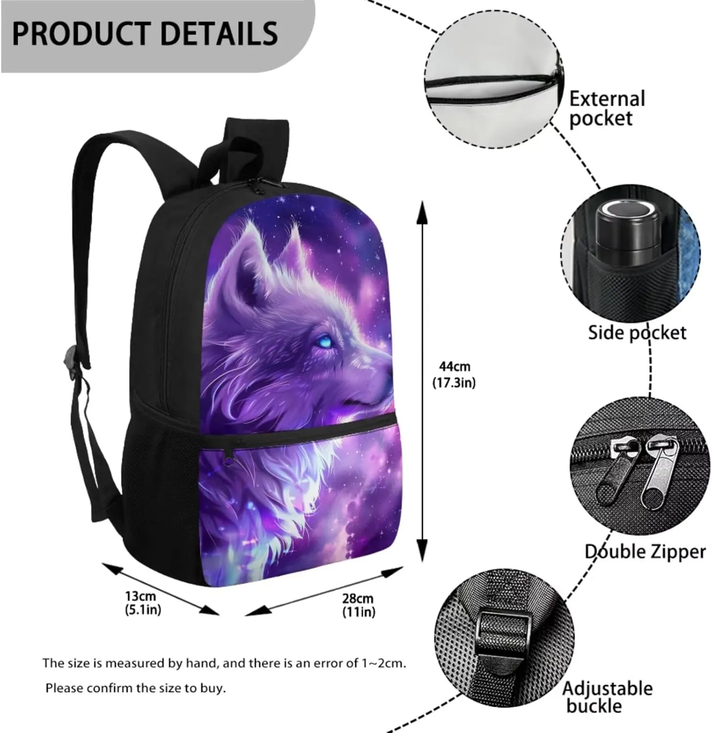 Dreaweet Galaxy Wolf Backpack with Lunch Box Kids Girls Ages 8-12 Purple Bookbag with Lunchbox and Pencil Case 3 in 1 Elementary School Bag 5th Grade/6th Grade Book Bag and Lunch Bag Set