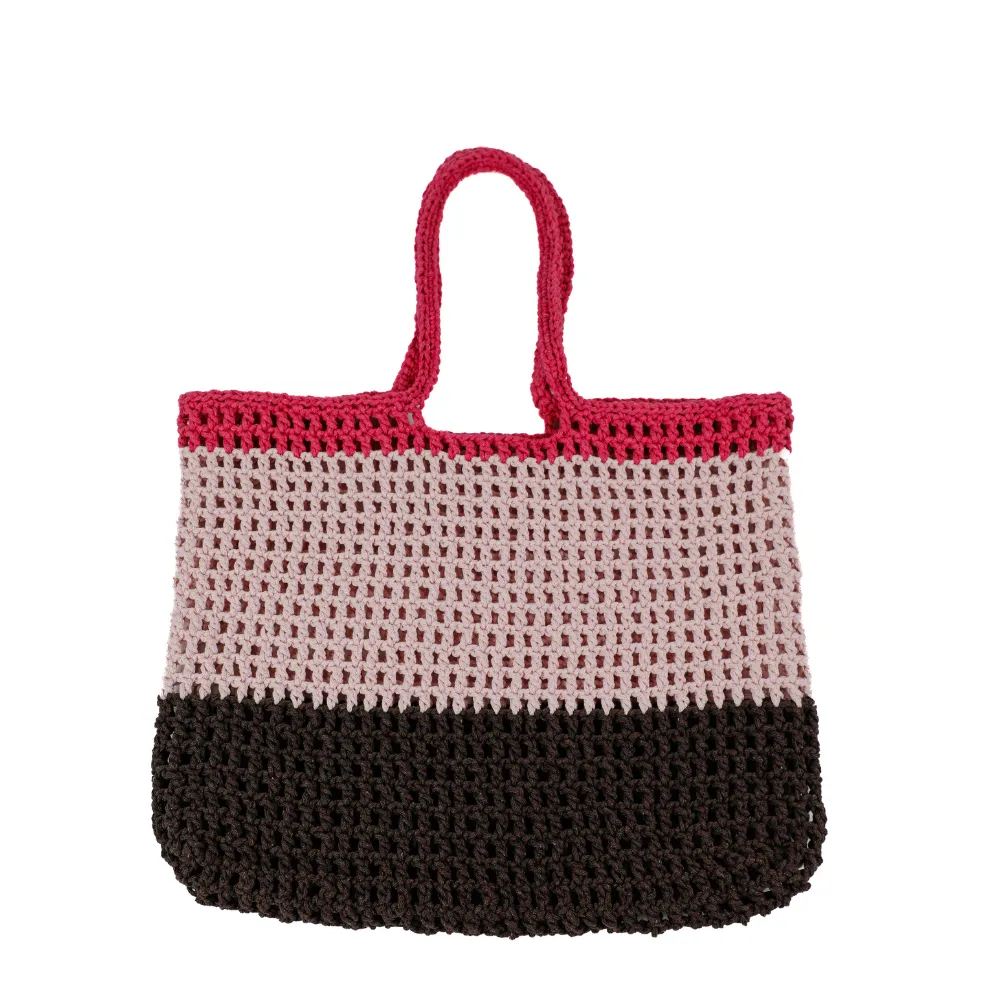 Dulce Macrame Tote Bag - Pink & Brown