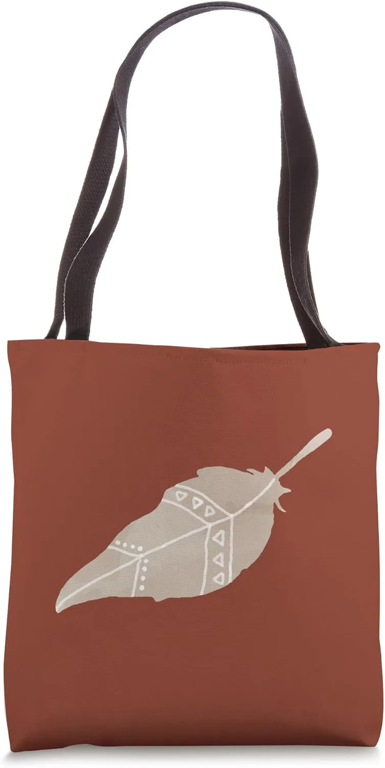 Earth Brown Boho-Chic Boho Feather Design Pastel Tote Bag