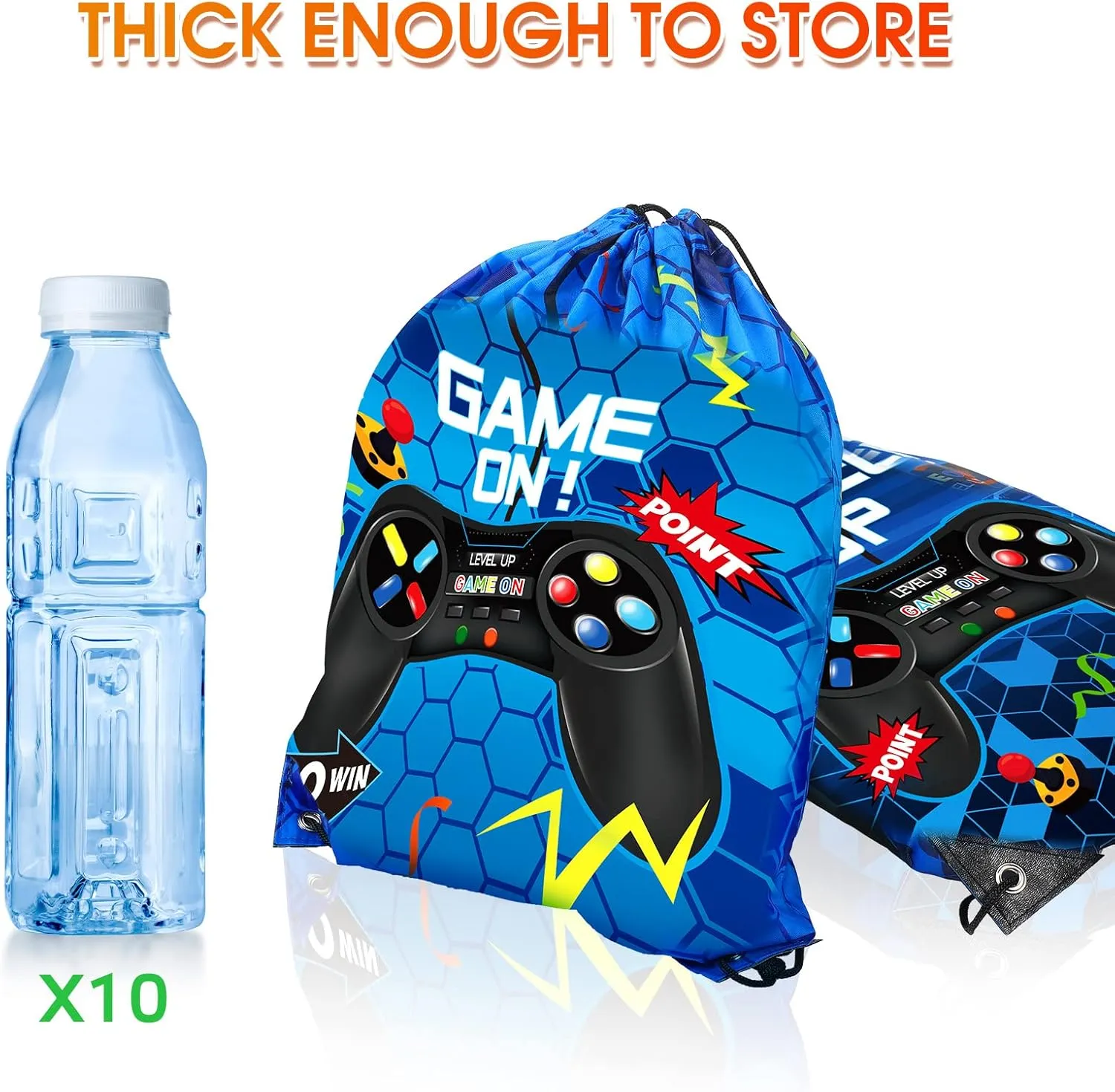 Eccliy 20 Pcs Video Game Party Favors 12 x 10 Inch Video Gamer Party Drawstring Bags Game on Birthday Gamer Supplies(Blue,Fresh Style)