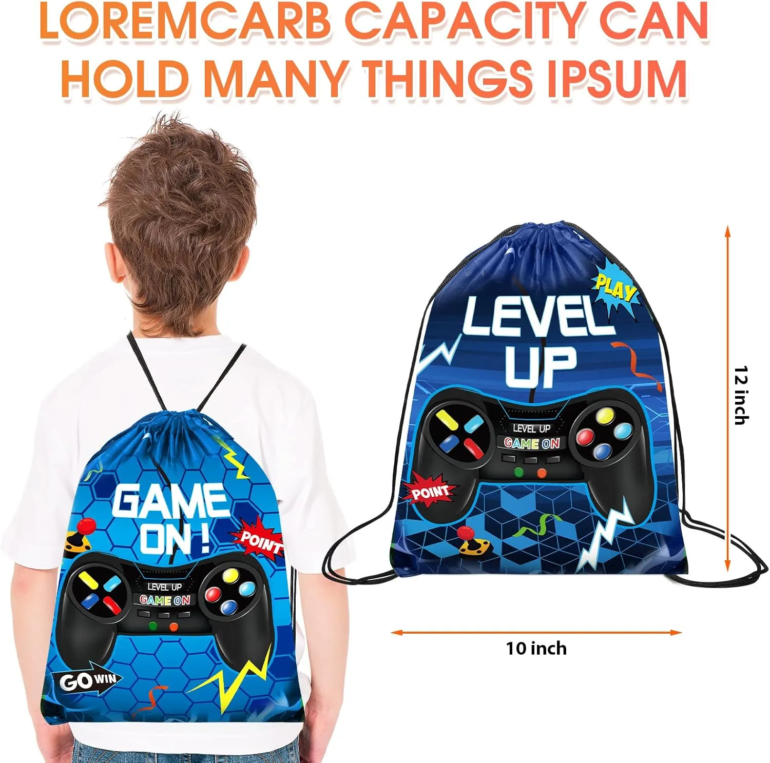 Eccliy 20 Pcs Video Game Party Favors 12 x 10 Inch Video Gamer Party Drawstring Bags Game on Birthday Gamer Supplies(Blue,Fresh Style)
