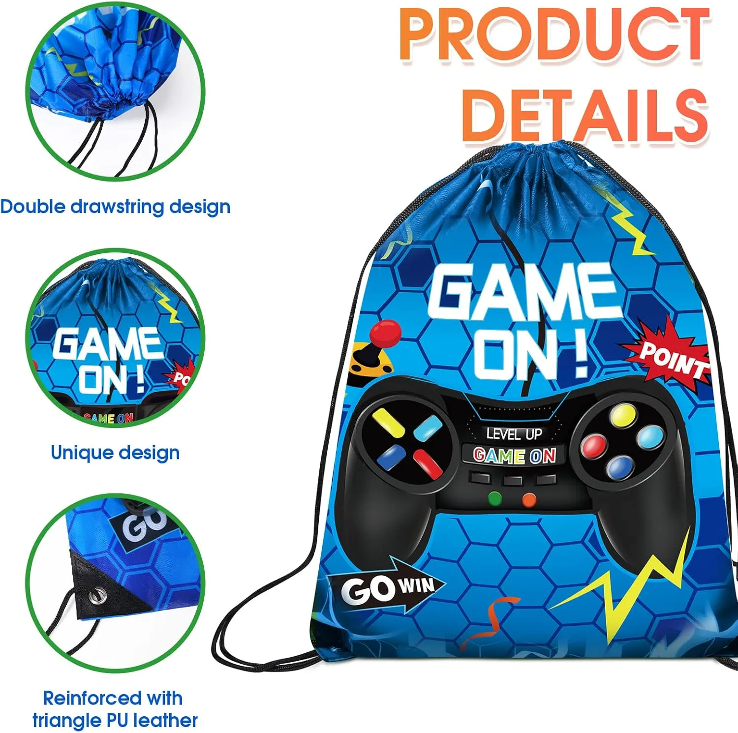 Eccliy 20 Pcs Video Game Party Favors 12 x 10 Inch Video Gamer Party Drawstring Bags Game on Birthday Gamer Supplies(Blue,Fresh Style)