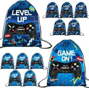 Eccliy 20 Pcs Video Game Party Favors 12 x 10 Inch Video Gamer Party Drawstring Bags Game on Birthday Gamer Supplies(Blue,Fresh Style)