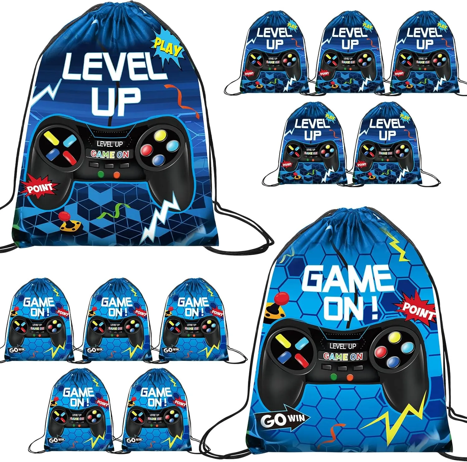 Eccliy 20 Pcs Video Game Party Favors 12 x 10 Inch Video Gamer Party Drawstring Bags Game on Birthday Gamer Supplies(Blue,Fresh Style)