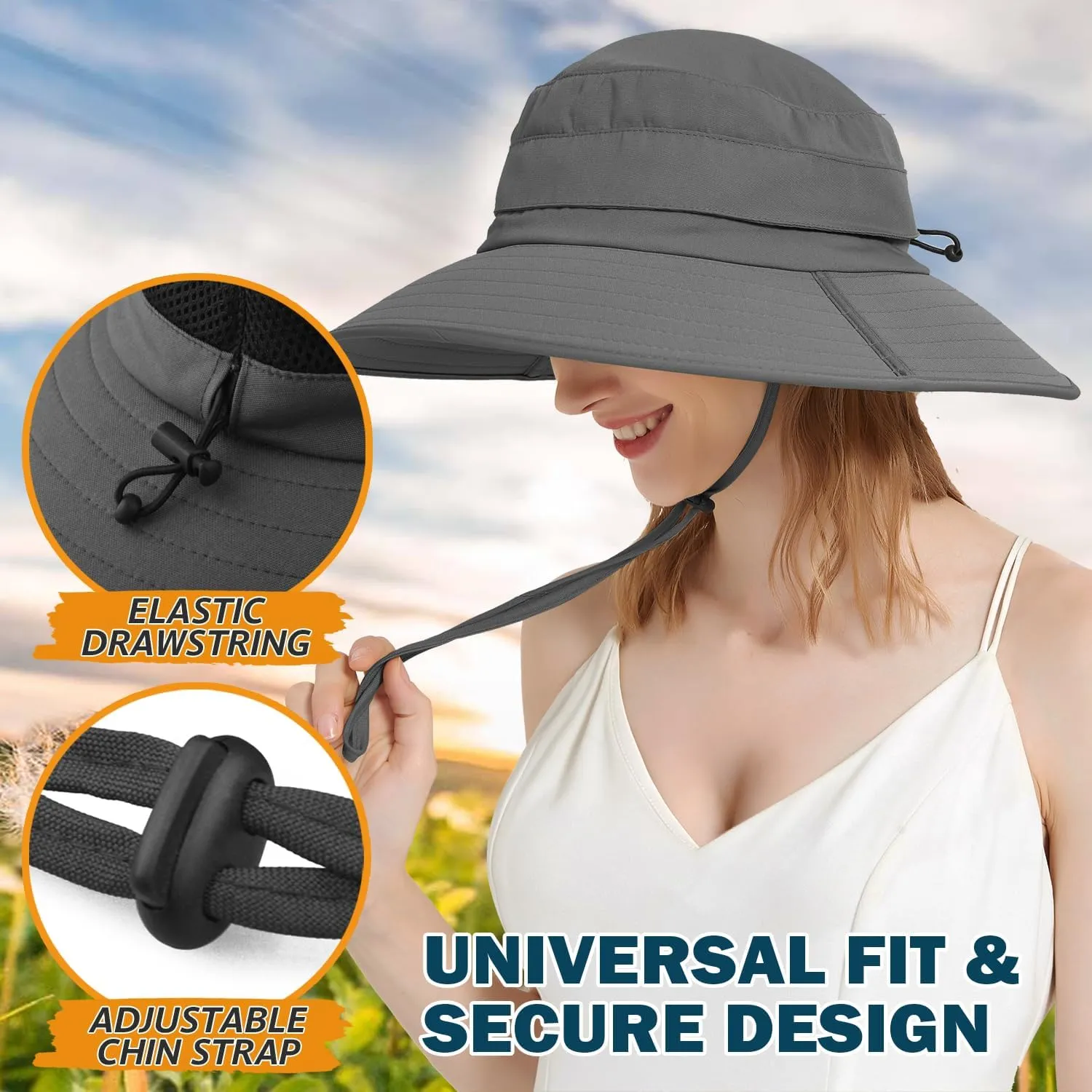 EINSKEY Waterproof Sun Hat for Men Women, UPF 50  UV Protection Wide Brim Packable Hat for Fishing Hiking Garden Safari Beach