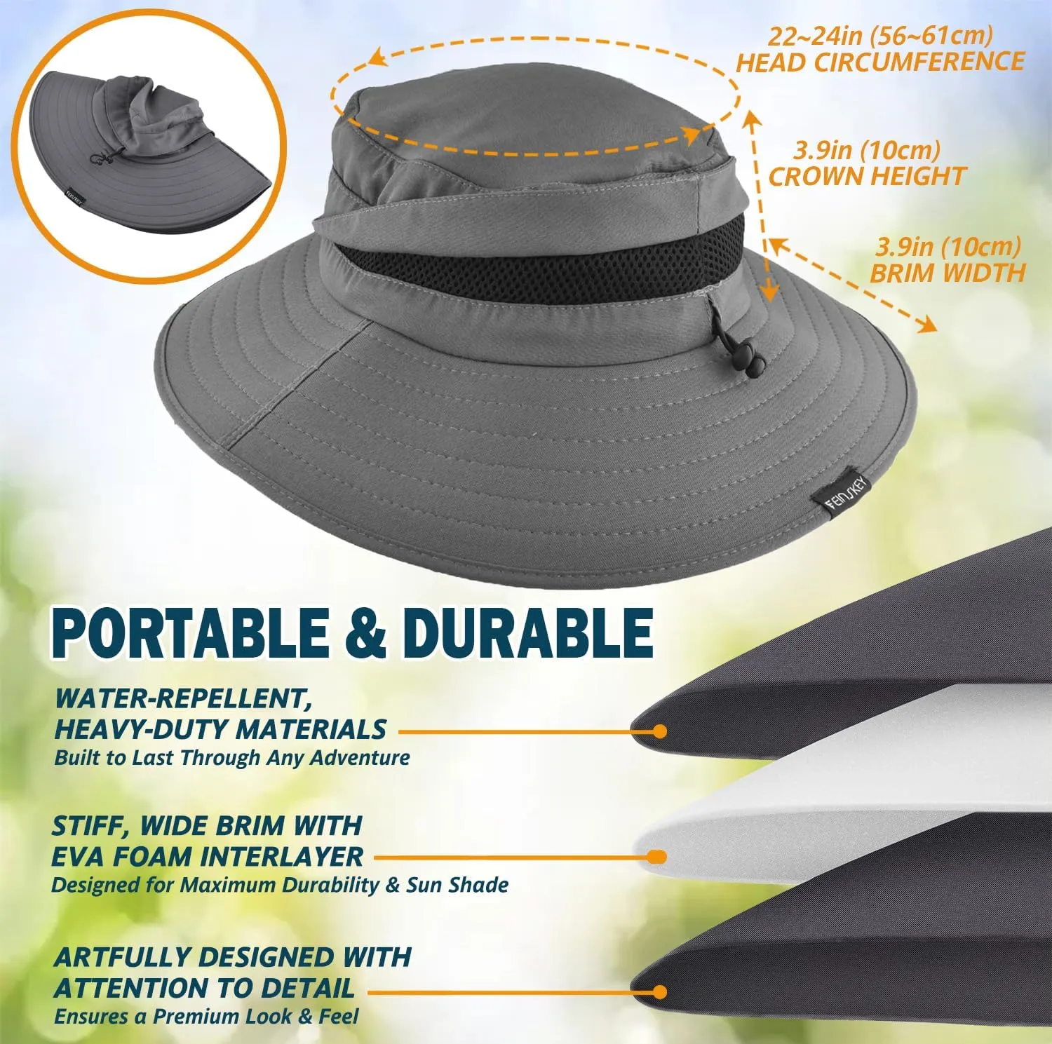 EINSKEY Waterproof Sun Hat for Men Women, UPF 50  UV Protection Wide Brim Packable Hat for Fishing Hiking Garden Safari Beach