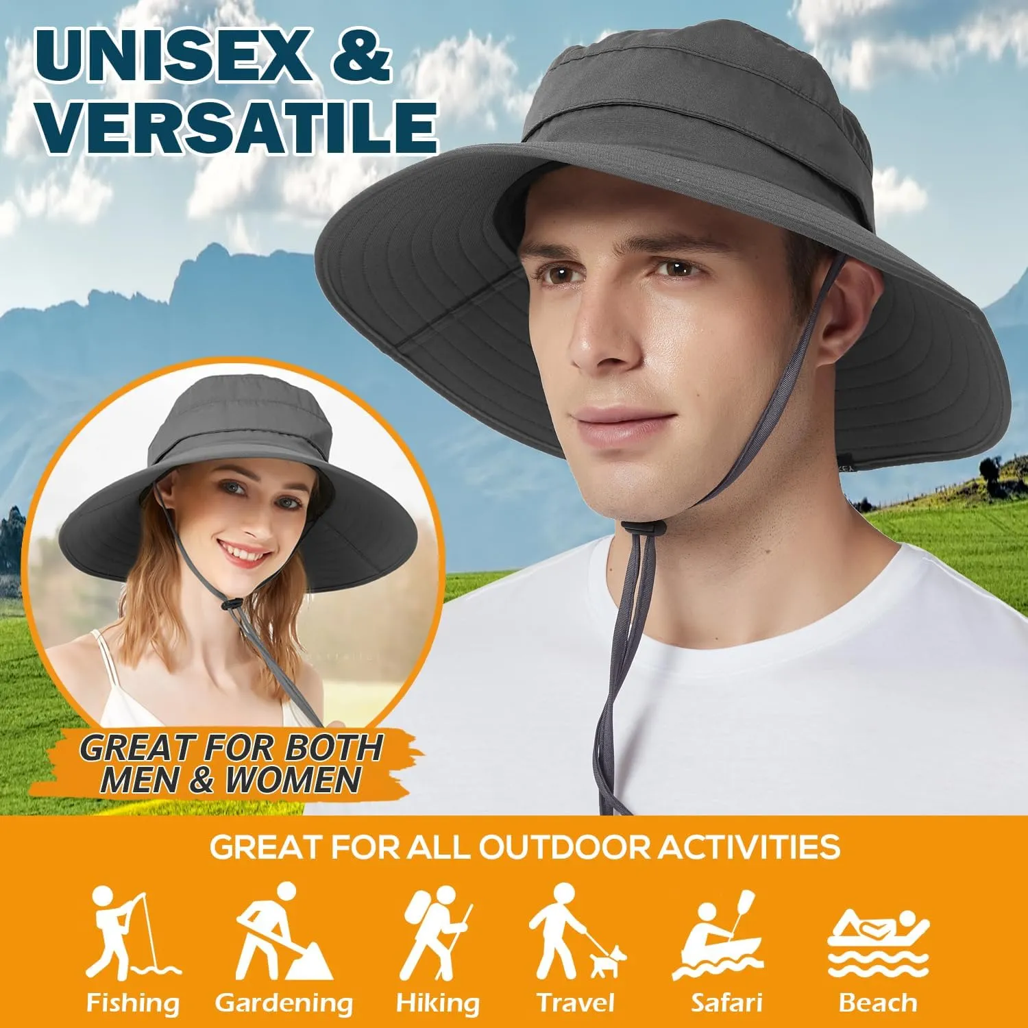EINSKEY Waterproof Sun Hat for Men Women, UPF 50  UV Protection Wide Brim Packable Hat for Fishing Hiking Garden Safari Beach