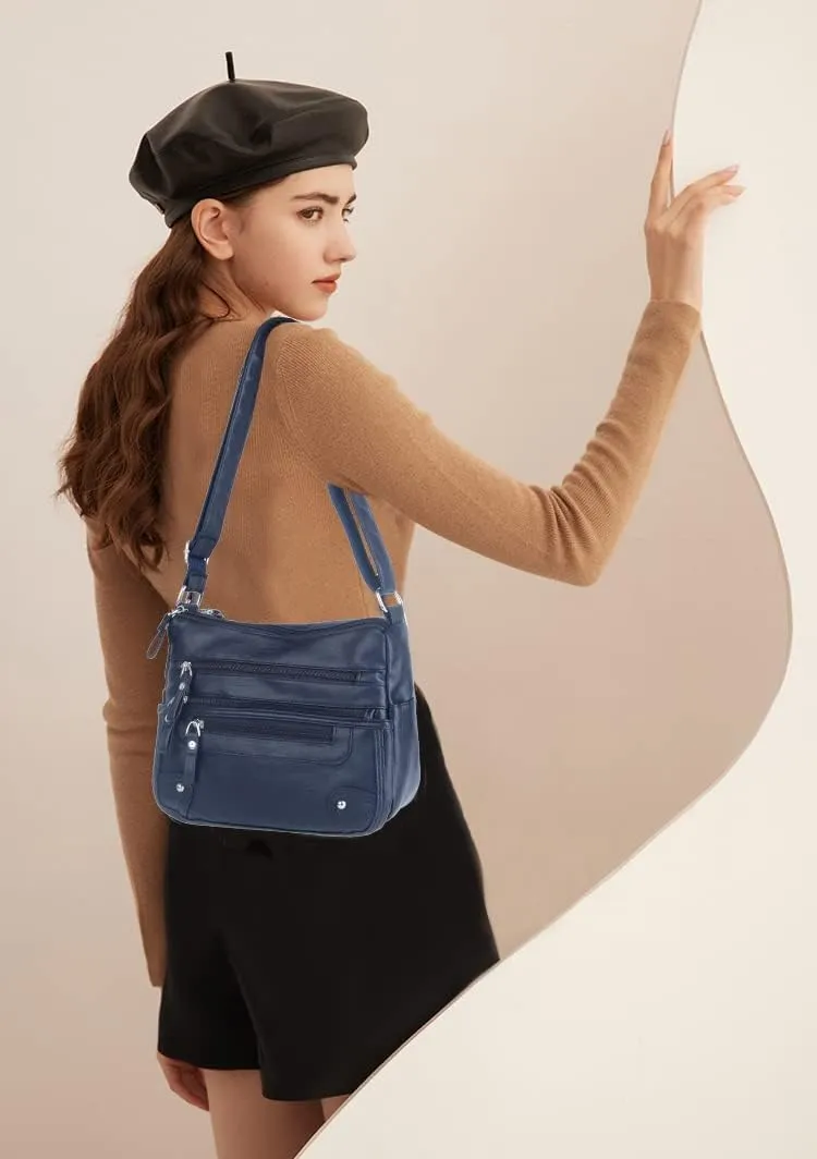 ELDA 10 Pockets Crossbody Purses for Women Medium Pocketbooks Lightweight Ladies Satchel Bag Multi Pocket Shoulder Handbag