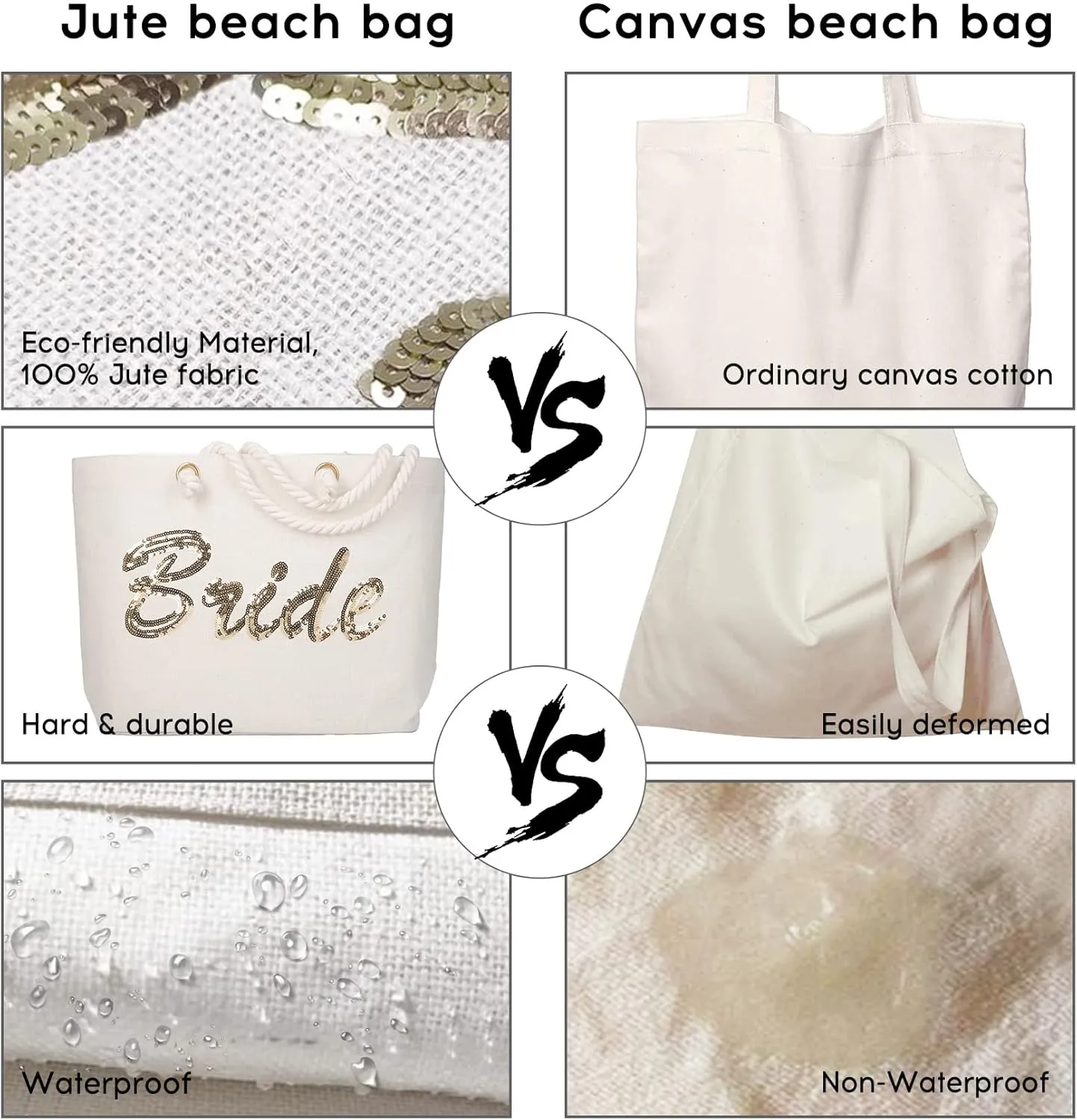 ELEGANTPARK Bride Tote Bag, Jute Silver Sequin Interior Pocket, Wedding Party Honeymoon Gifts for Her