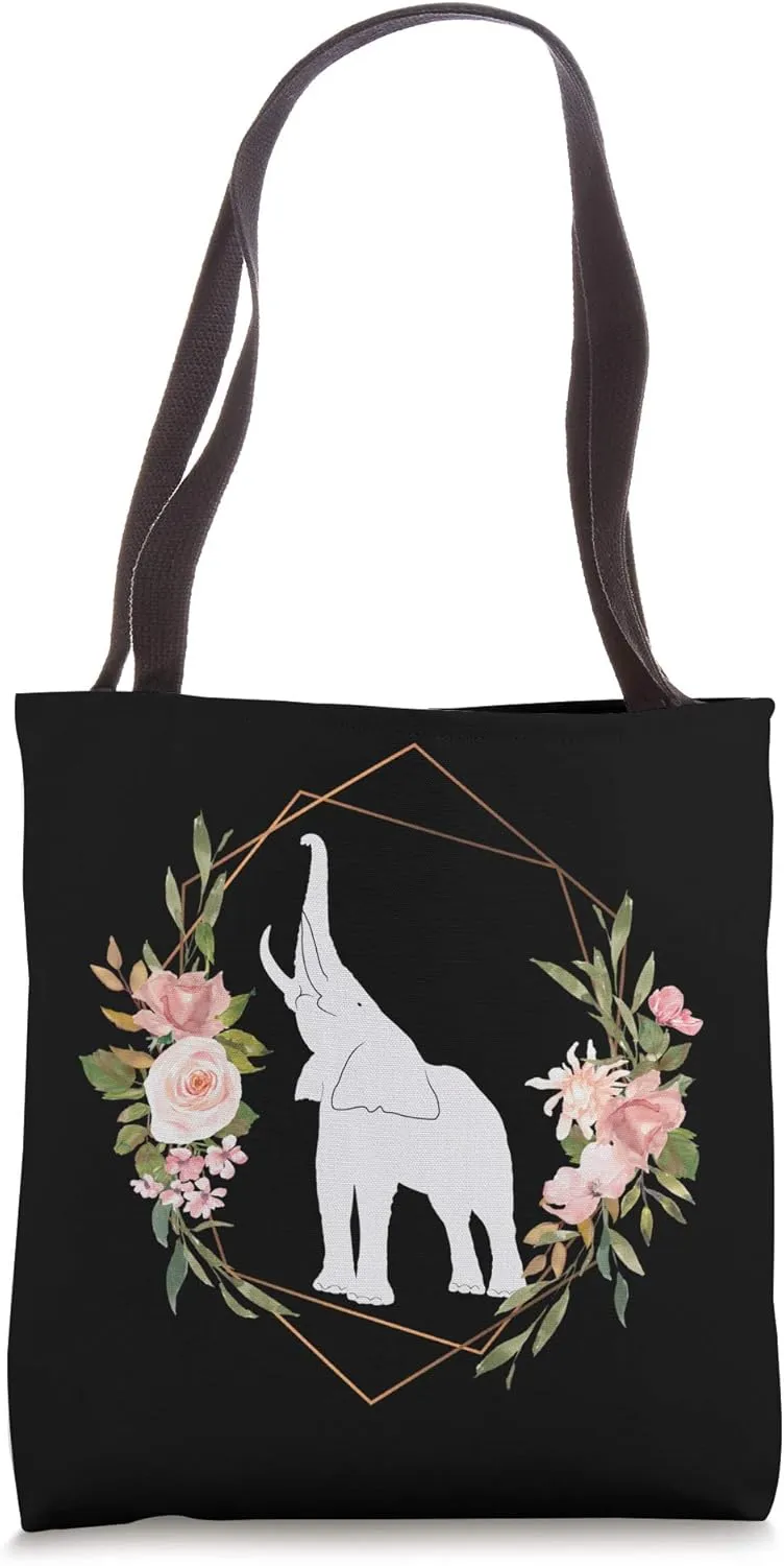 Elephant Asian African Wild Wildlife Mammal Trunk Tusk Black Tote Bag