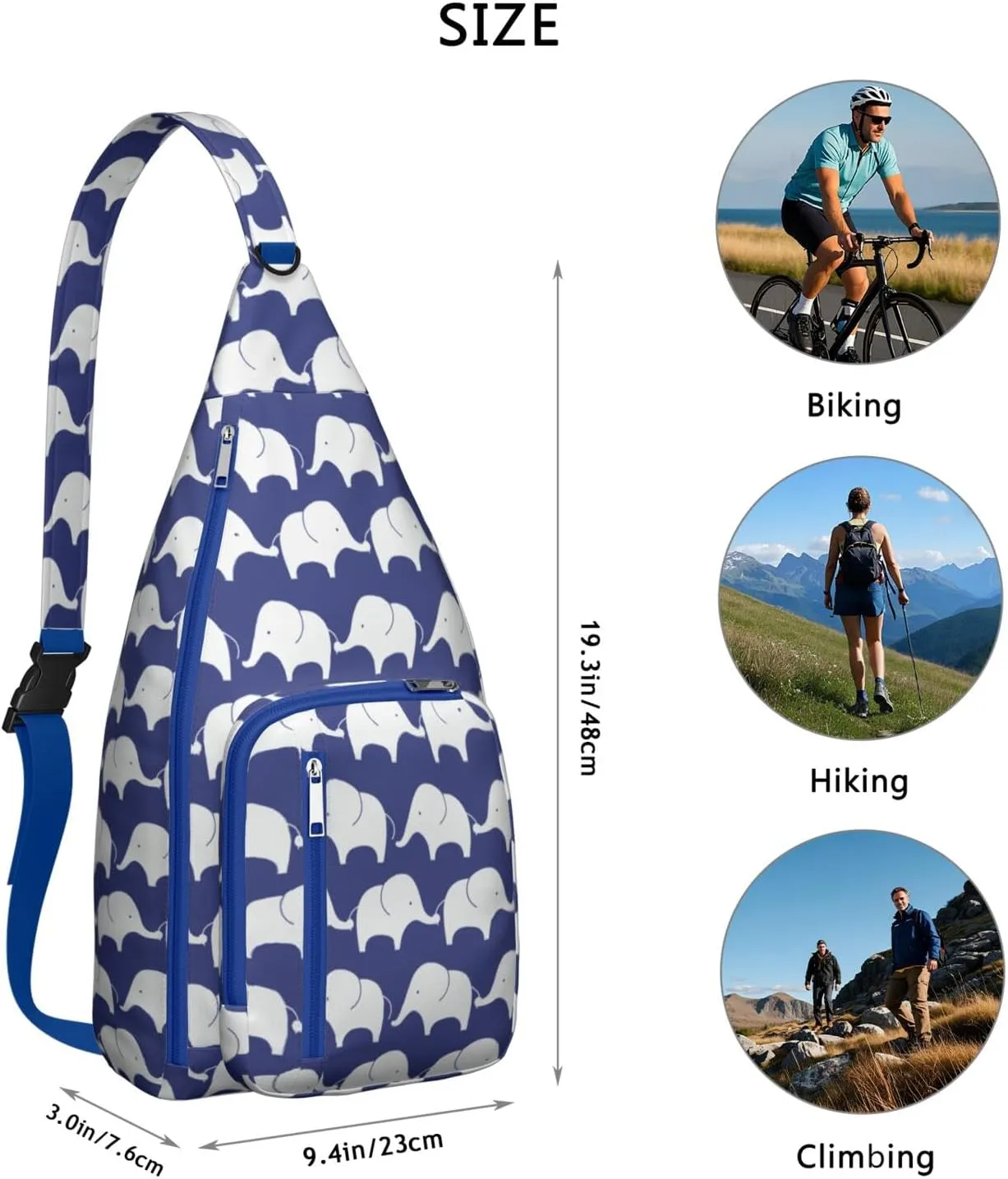 Elephant Print Crossbody Bag Daypack for Women Men Lightweight Waterproof Sling Bag Backpack Hiking Cycling