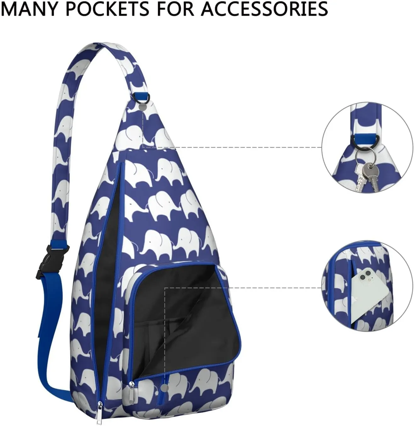 Elephant Print Crossbody Bag Daypack for Women Men Lightweight Waterproof Sling Bag Backpack Hiking Cycling