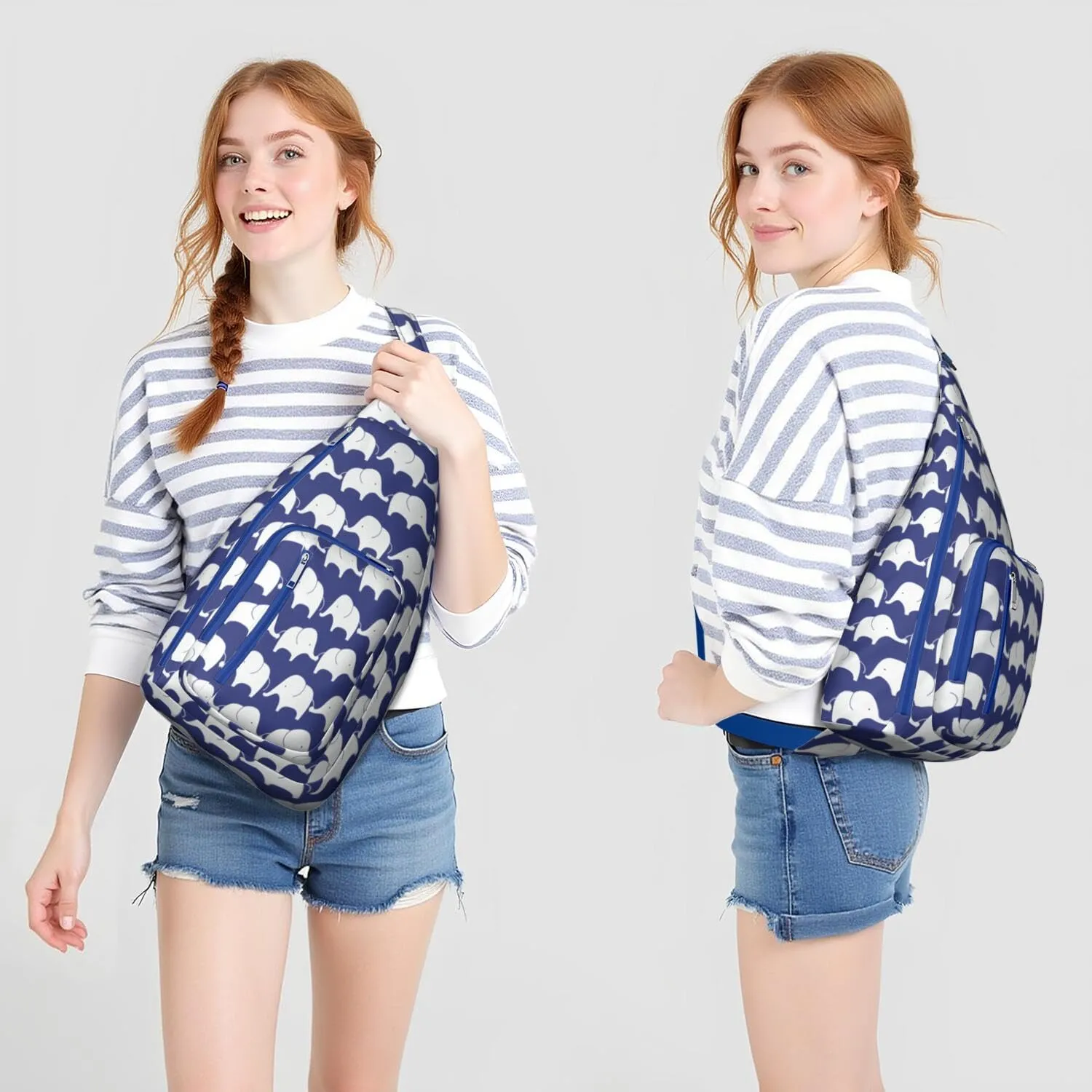 Elephant Print Crossbody Bag Daypack for Women Men Lightweight Waterproof Sling Bag Backpack Hiking Cycling