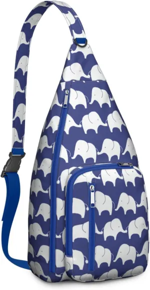 Elephant Print Crossbody Bag Daypack for Women Men Lightweight Waterproof Sling Bag Backpack Hiking Cycling