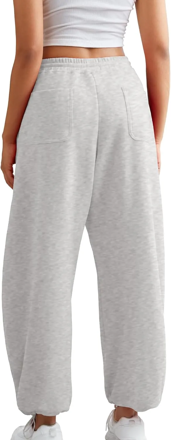 ELLEVEN Women's Y2K Wide Leg Sweatpants - High Elastic Waist Baggy Pants with Pockets & Adjustable Ankle Drawstring Cuffs