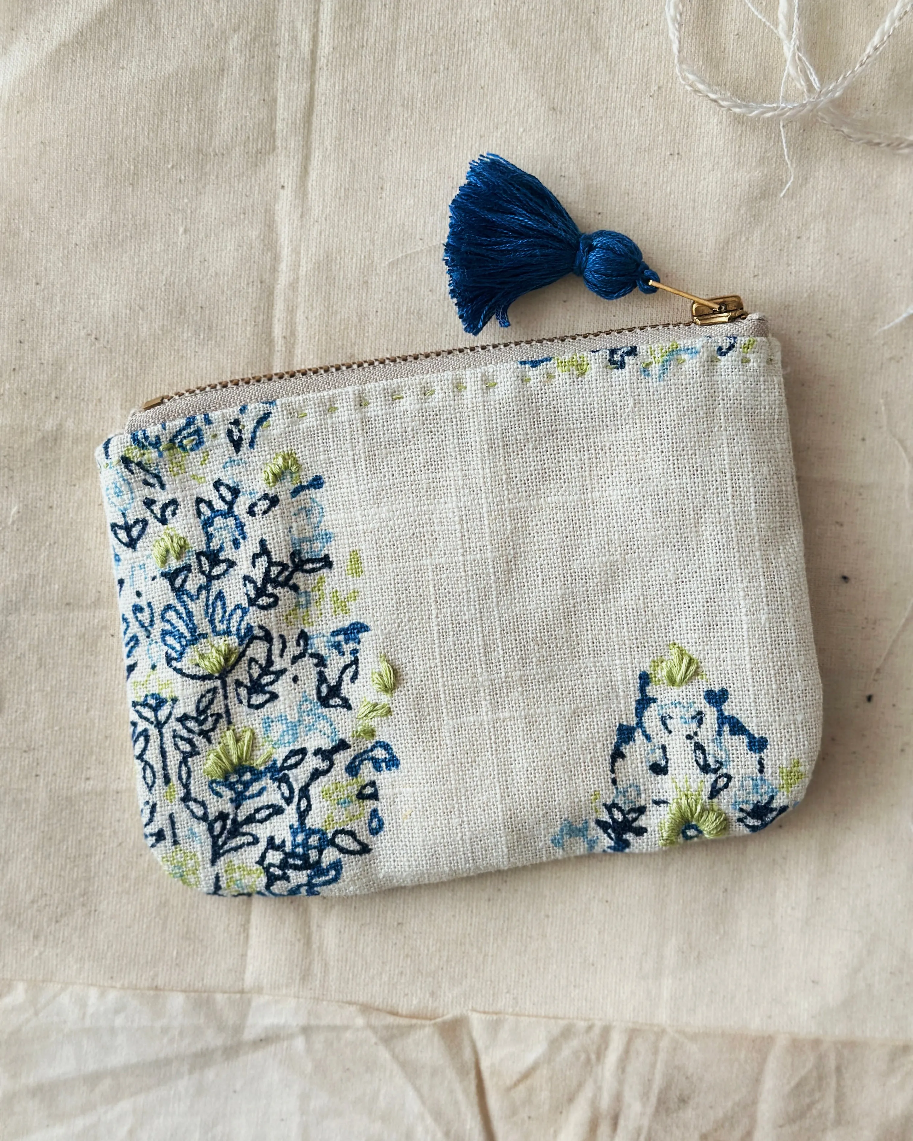 Embroidered Leaves Zip Pouch