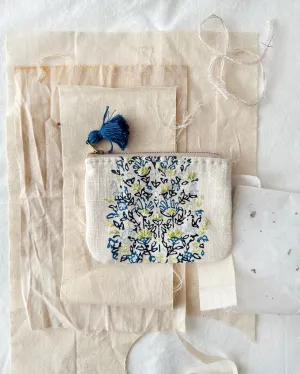 Embroidered Leaves Zip Pouch