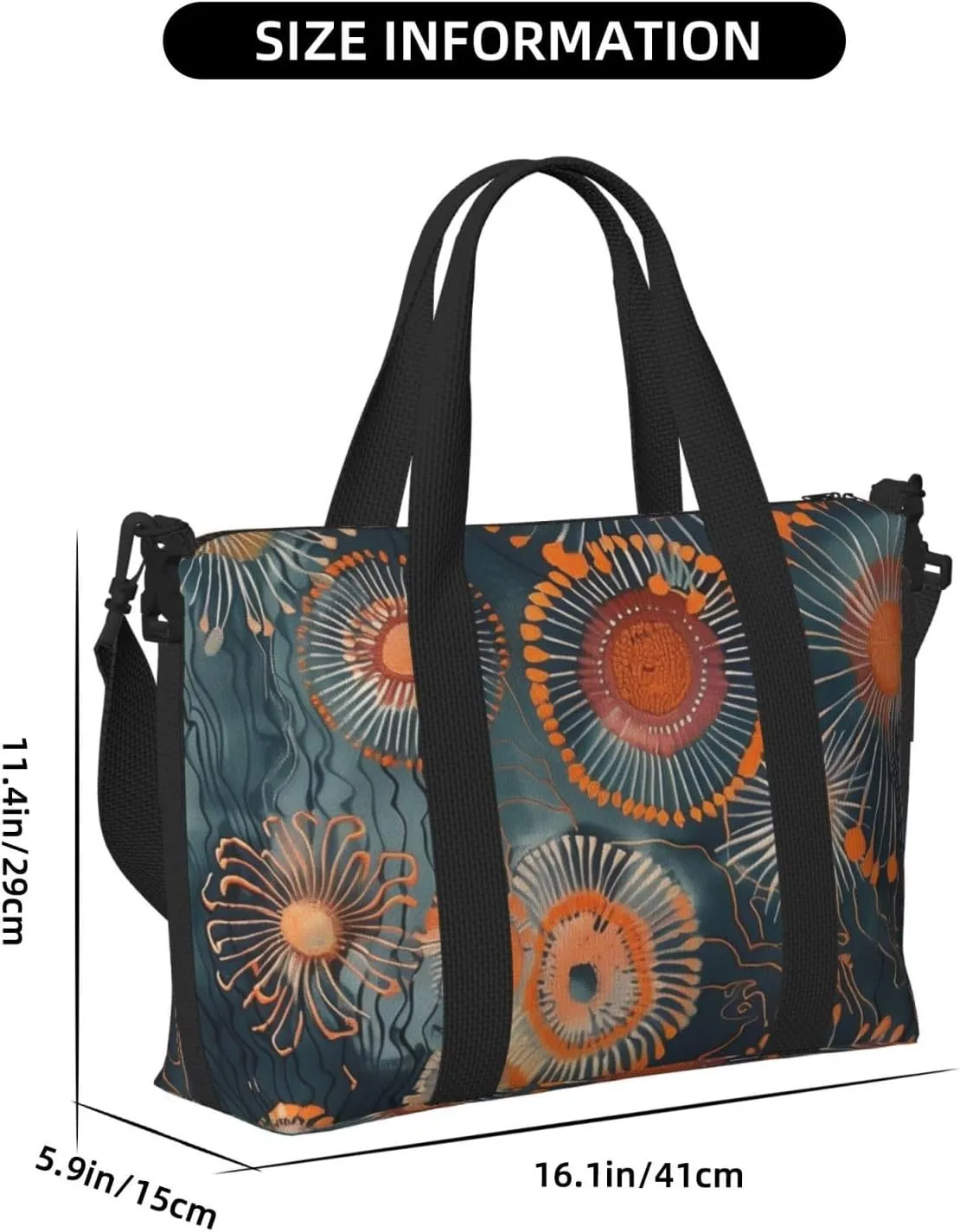 embroidered print Travel Duffel Bag, Sports Tote Gym Bag, Swim Pool Bag Large Shoulder Tote Bag for Beach Weekender