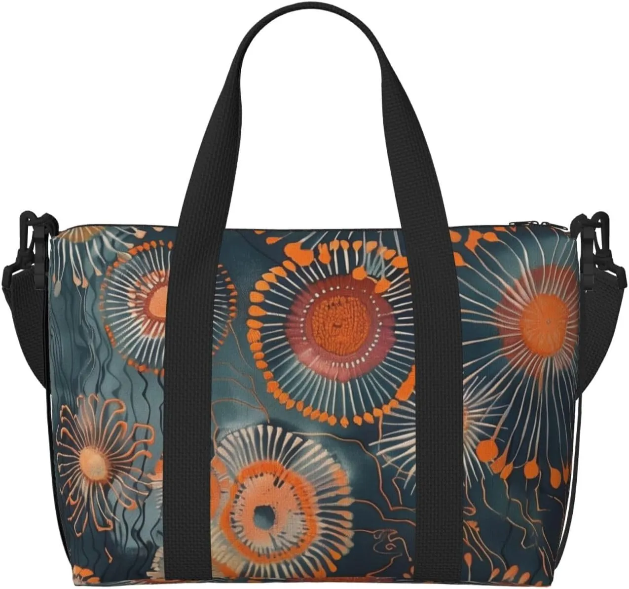 embroidered print Travel Duffel Bag, Sports Tote Gym Bag, Swim Pool Bag Large Shoulder Tote Bag for Beach Weekender