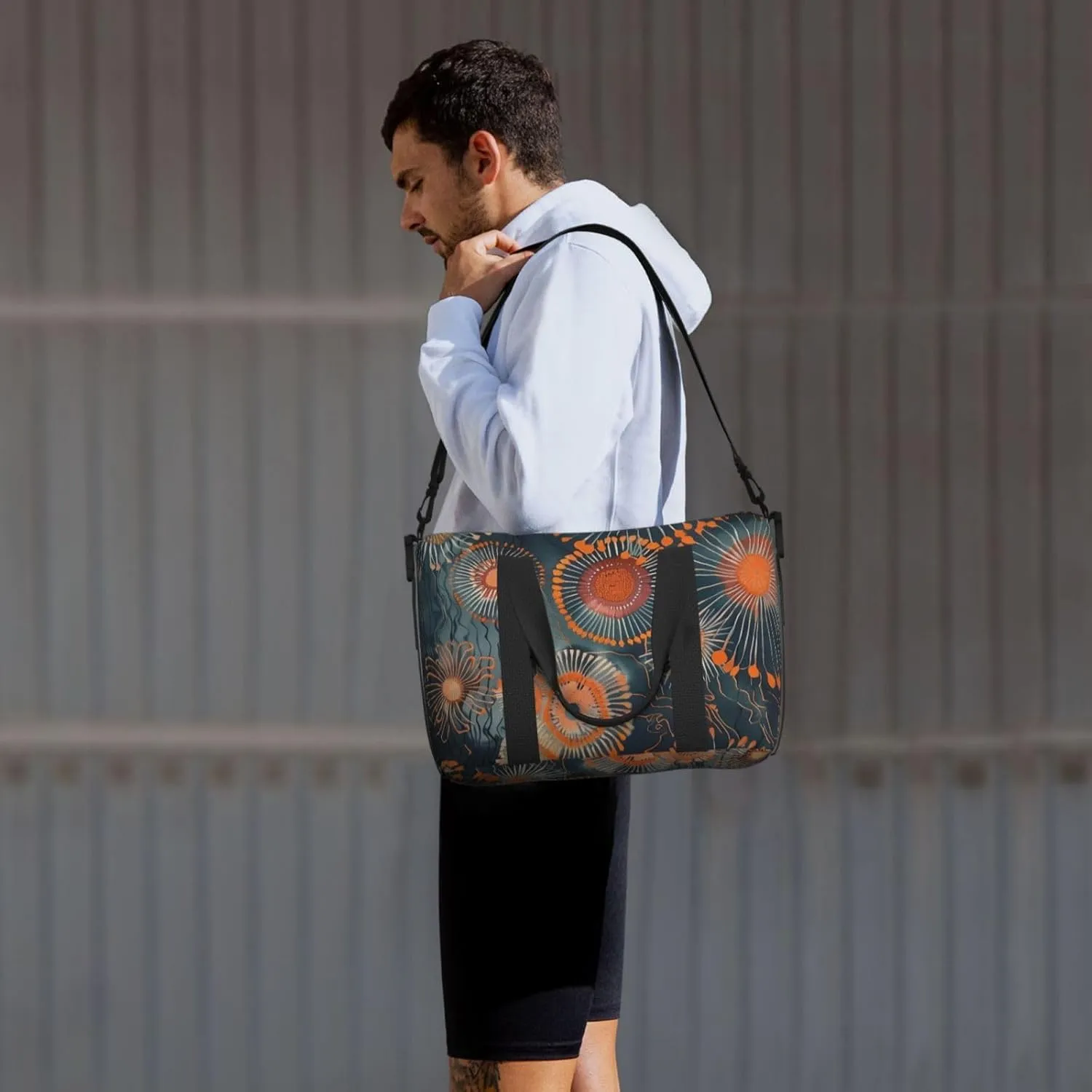 embroidered print Travel Duffel Bag, Sports Tote Gym Bag, Swim Pool Bag Large Shoulder Tote Bag for Beach Weekender