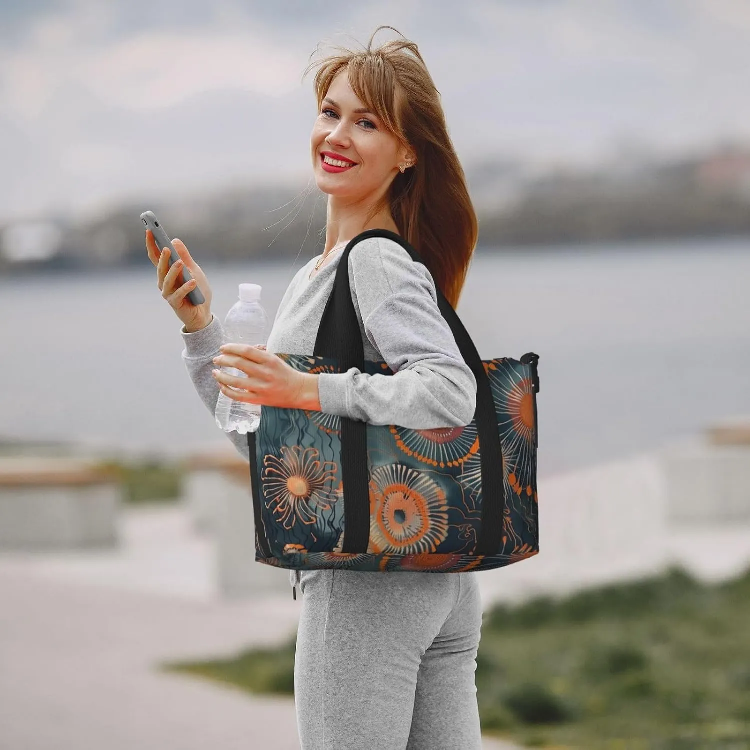 embroidered print Travel Duffel Bag, Sports Tote Gym Bag, Swim Pool Bag Large Shoulder Tote Bag for Beach Weekender
