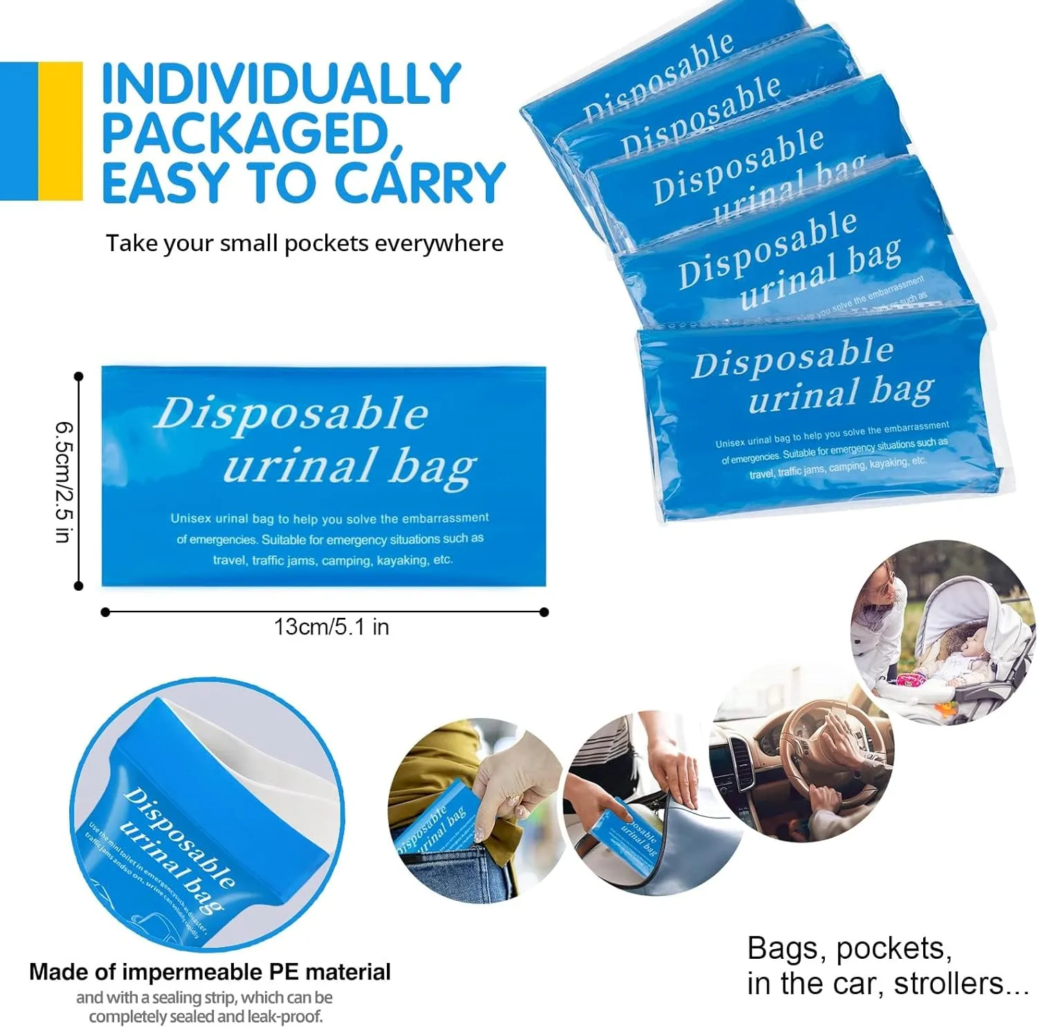 Emergency Portable Urine Bag, 6/10/20 Pack Travel Urinal Bag, Unisex Urinal Bag, Disposable Urine Bag Suitable for Camping, Travel, Traffic Jams, Pregnant Women, Children, Patients