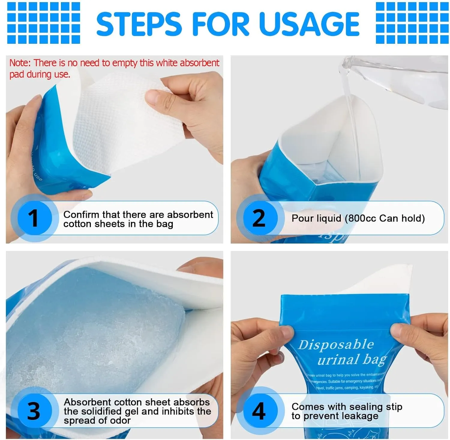 Emergency Portable Urine Bag, 6/10/20 Pack Travel Urinal Bag, Unisex Urinal Bag, Disposable Urine Bag Suitable for Camping, Travel, Traffic Jams, Pregnant Women, Children, Patients