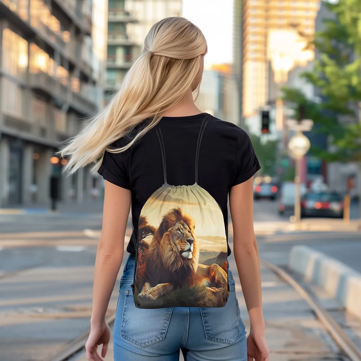 Erosebridal Lion Drawstring Bags Brown Lion Drawstring Backpack 3D Animal Printed Draw String Back Bag African Safari Animal String Backpack For Sport Gym Swim Yoga,13X15.7 Reversible