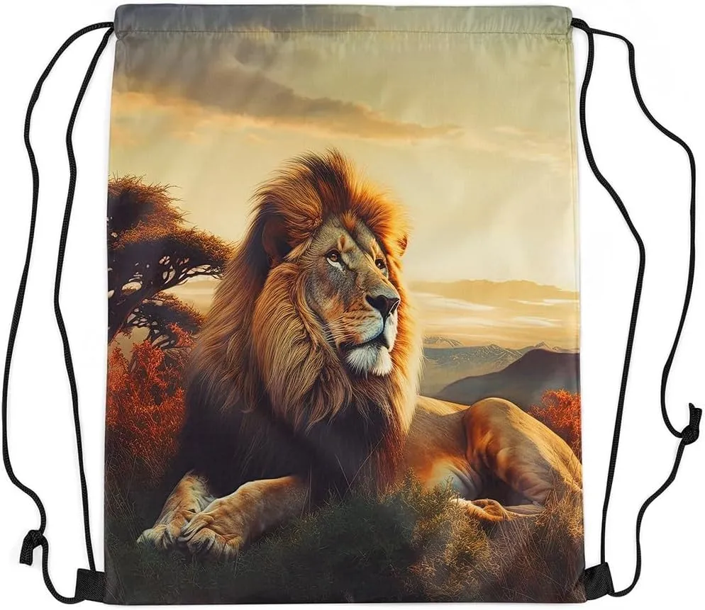 Erosebridal Lion Drawstring Bags Brown Lion Drawstring Backpack 3D Animal Printed Draw String Back Bag African Safari Animal String Backpack For Sport Gym Swim Yoga,13X15.7 Reversible