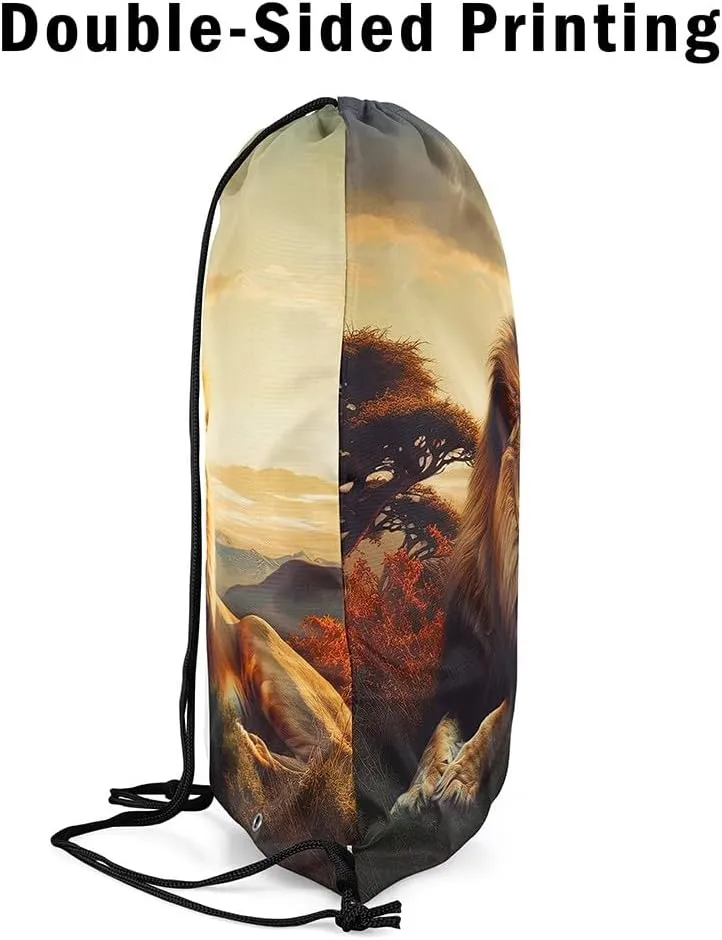 Erosebridal Lion Drawstring Bags Brown Lion Drawstring Backpack 3D Animal Printed Draw String Back Bag African Safari Animal String Backpack For Sport Gym Swim Yoga,13X15.7 Reversible