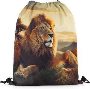 Erosebridal Lion Drawstring Bags Brown Lion Drawstring Backpack 3D Animal Printed Draw String Back Bag African Safari Animal String Backpack For Sport Gym Swim Yoga,13X15.7 Reversible
