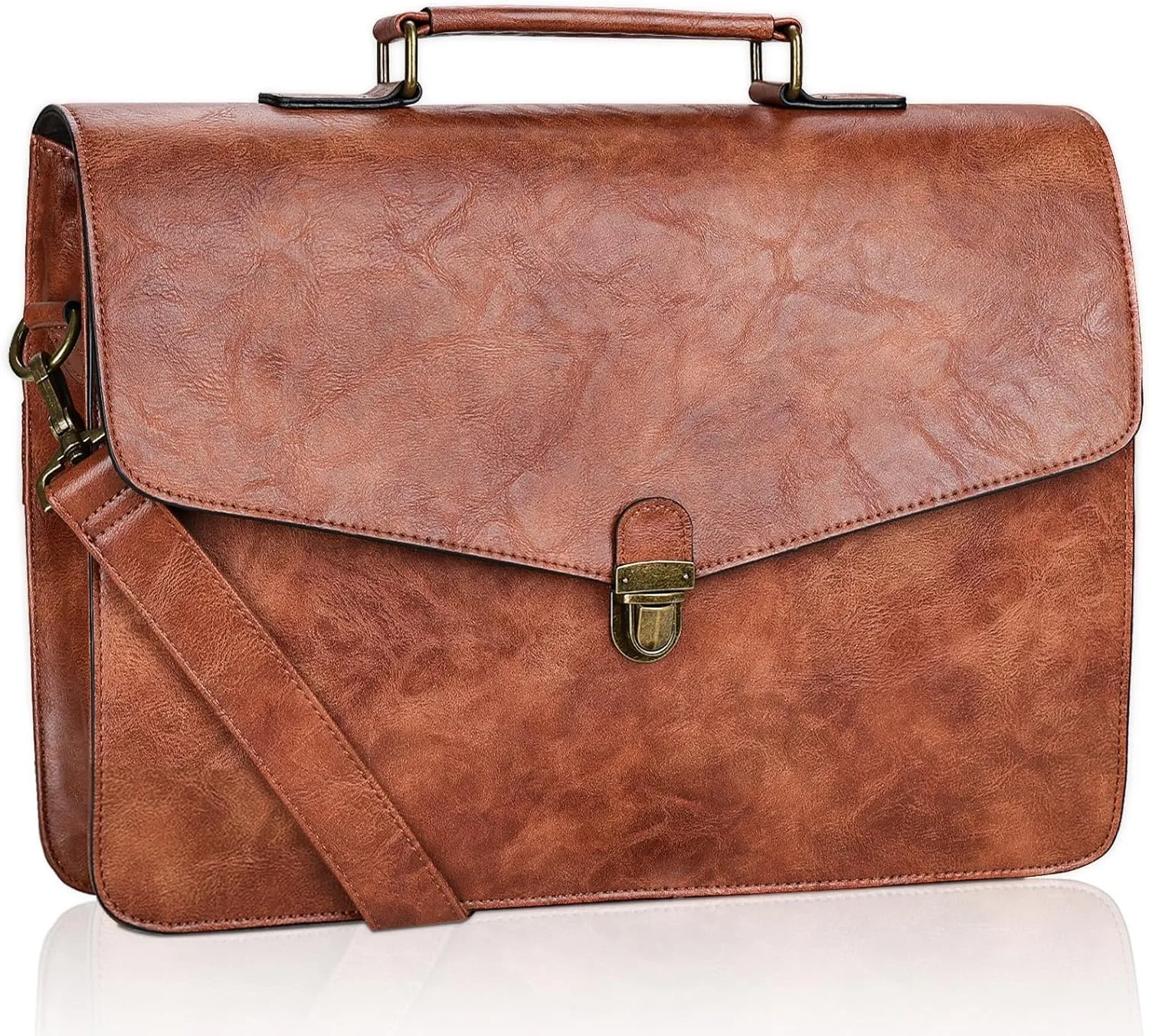 ESTARER Mens Computer Messenger Bag, 17.3 Inch Leather Briefcase Water-Resistant Work Satchel Shoulder Bag for Business/Office/College, Brown