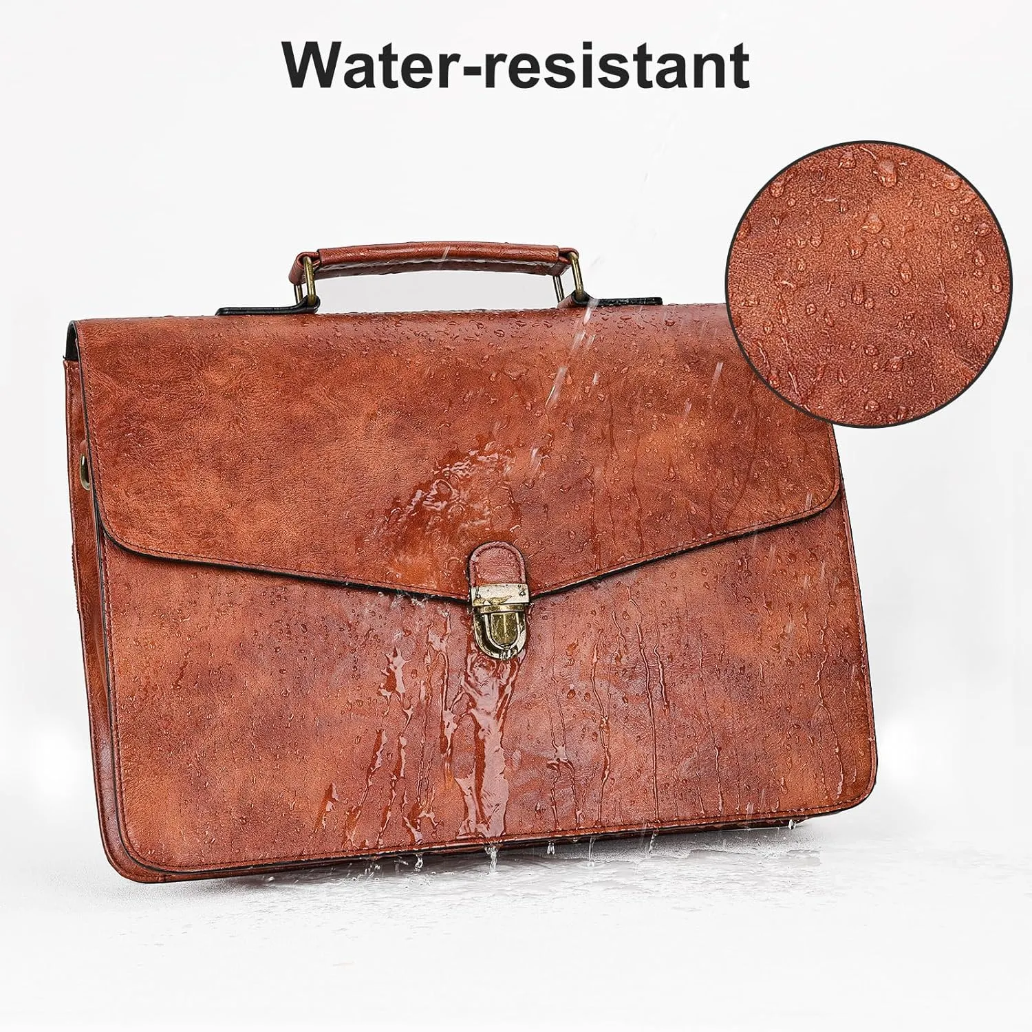 ESTARER Mens Computer Messenger Bag, 17.3 Inch Leather Briefcase Water-Resistant Work Satchel Shoulder Bag for Business/Office/College, Brown