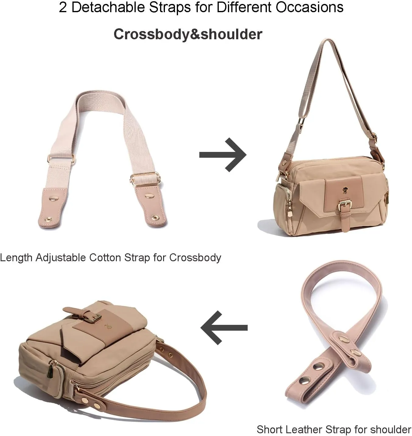 ESVAN Crossbody Bags for Women, Fashion Purses for Women Handbags Shoulder Bag with 2 Detachable Strap